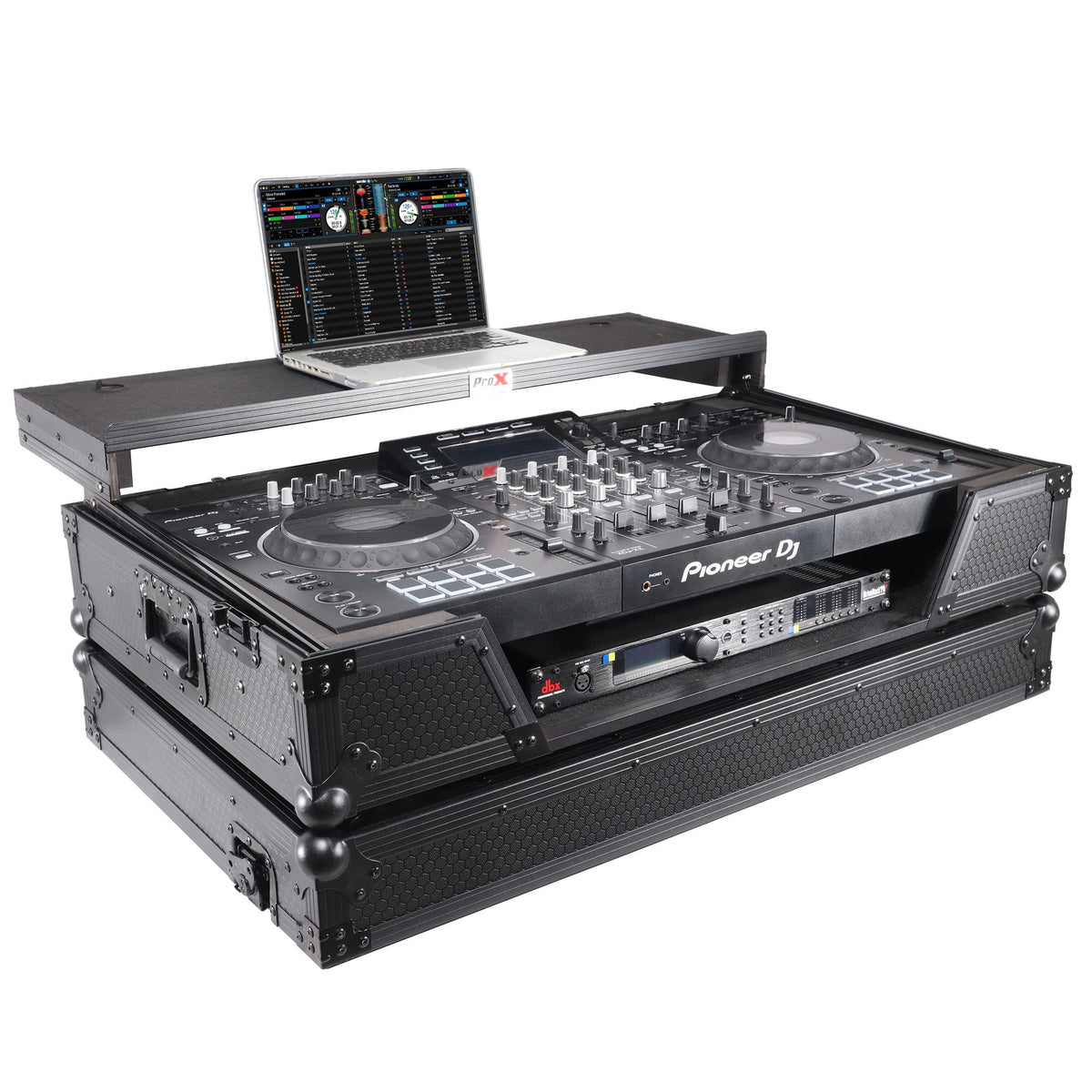 ProX ATA Flight Case For Pioneer XDJ-XZ DJ Controller with Laptop Shelf 1U Rack Space and Wheels - Black.