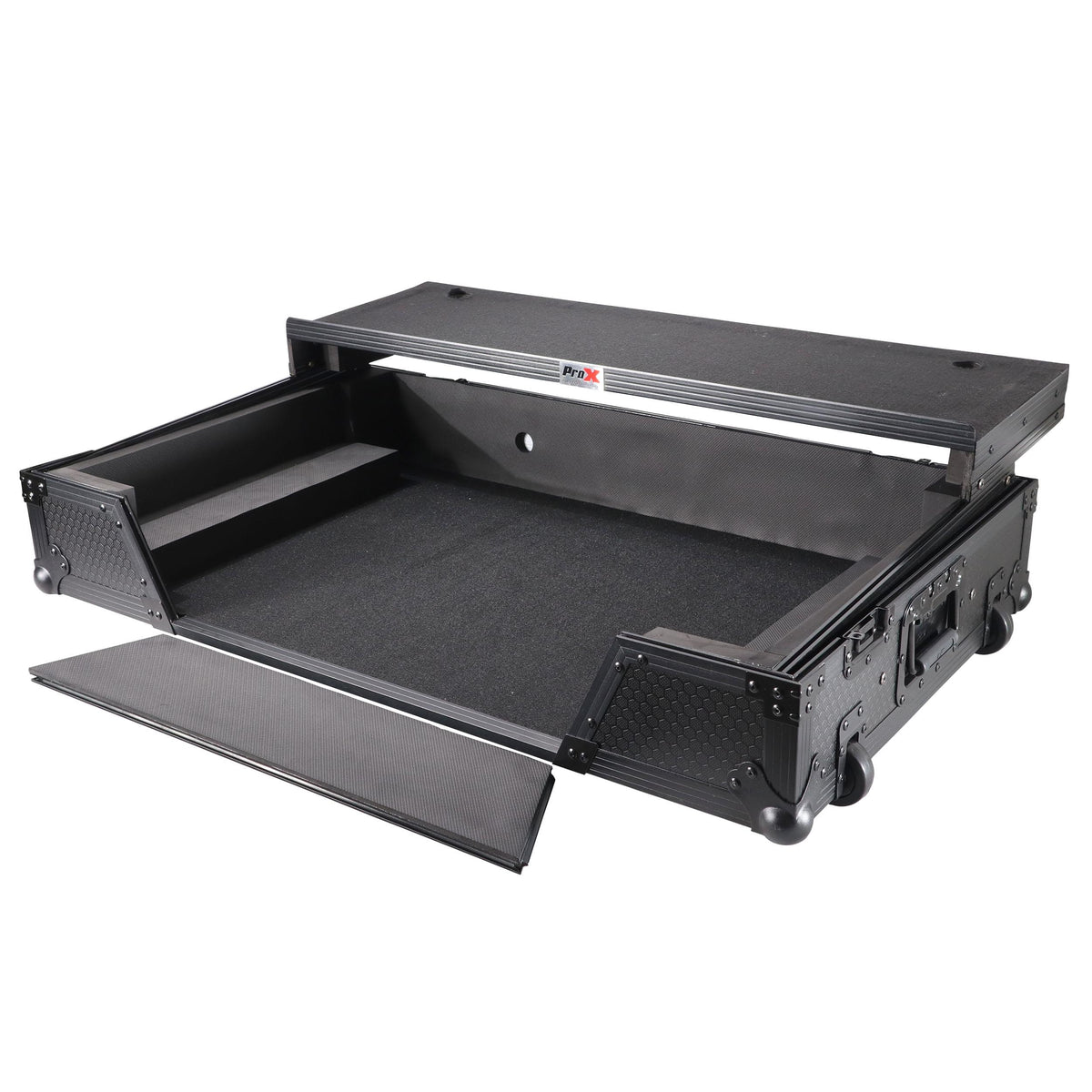 ProX ATA Flight Case For Pioneer XDJ-XZ DJ Controller with Laptop Shelf 1U Rack Space and Wheels - Black.
