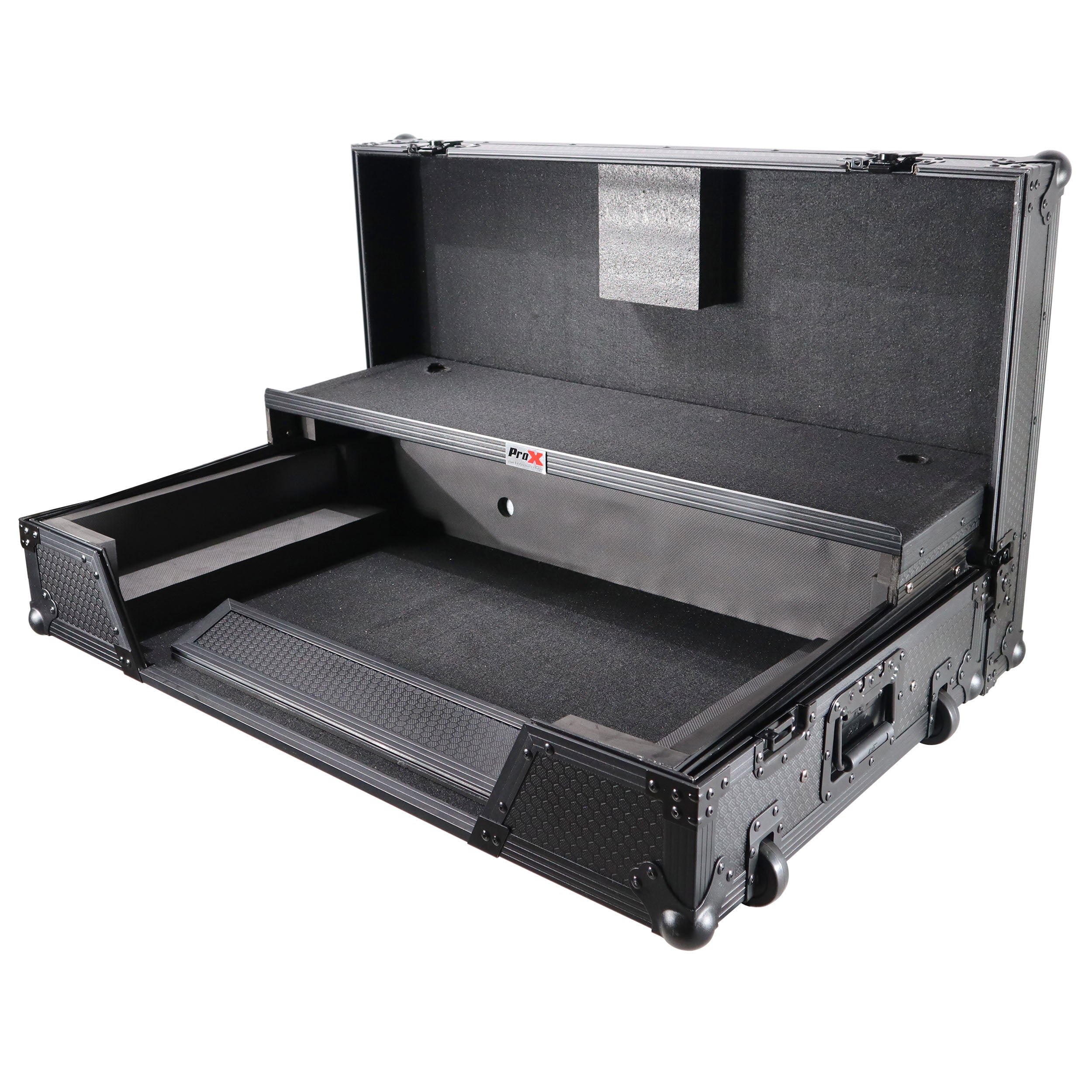 ProX ATA Flight Case For Pioneer XDJ-XZ DJ Controller with Laptop Shelf 1U Rack Space and Wheels - Black