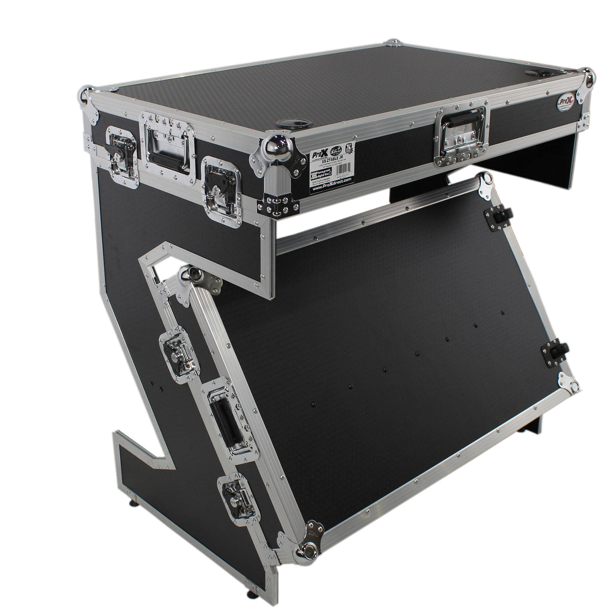 ProX Z-Table Jr Folding DJ Table Mobile Workstation Flight Case Style with Handles and Wheels.