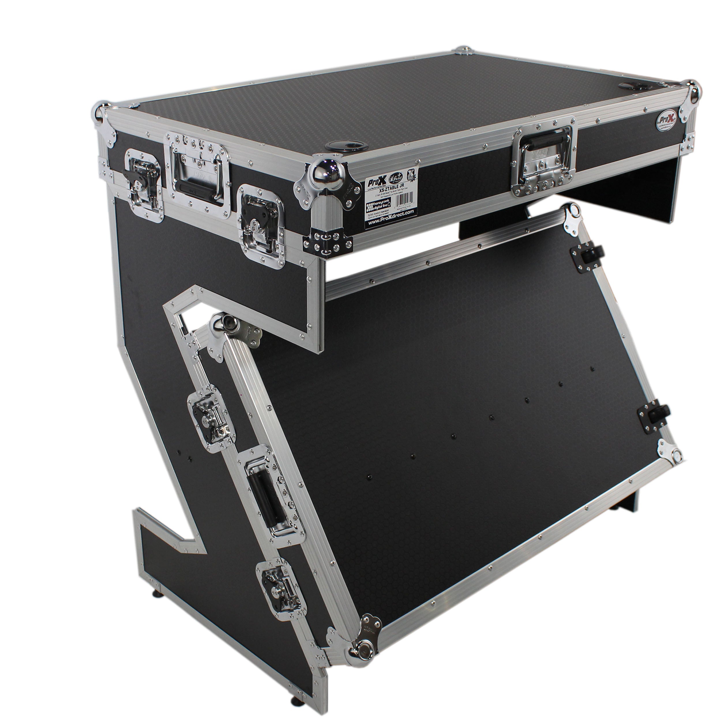 ProX Z-Table Jr Folding DJ Table Mobile Workstation Flight Case Style with Handles and Wheels