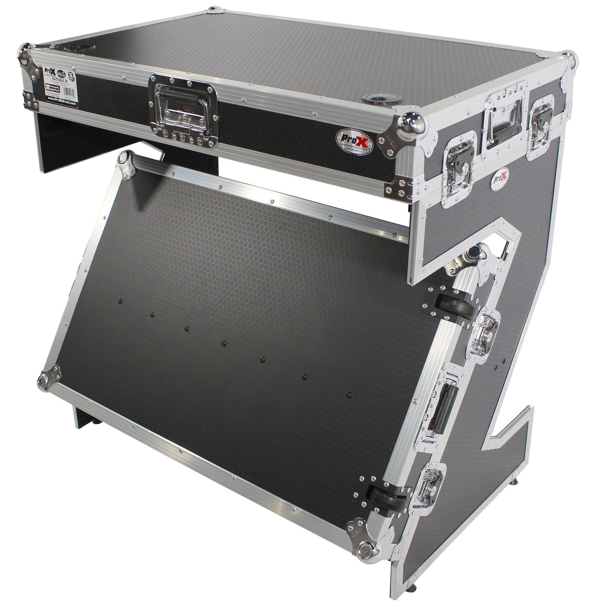 ProX Z-Table Jr Folding DJ Table Mobile Workstation Flight Case Style with Handles and Wheels.