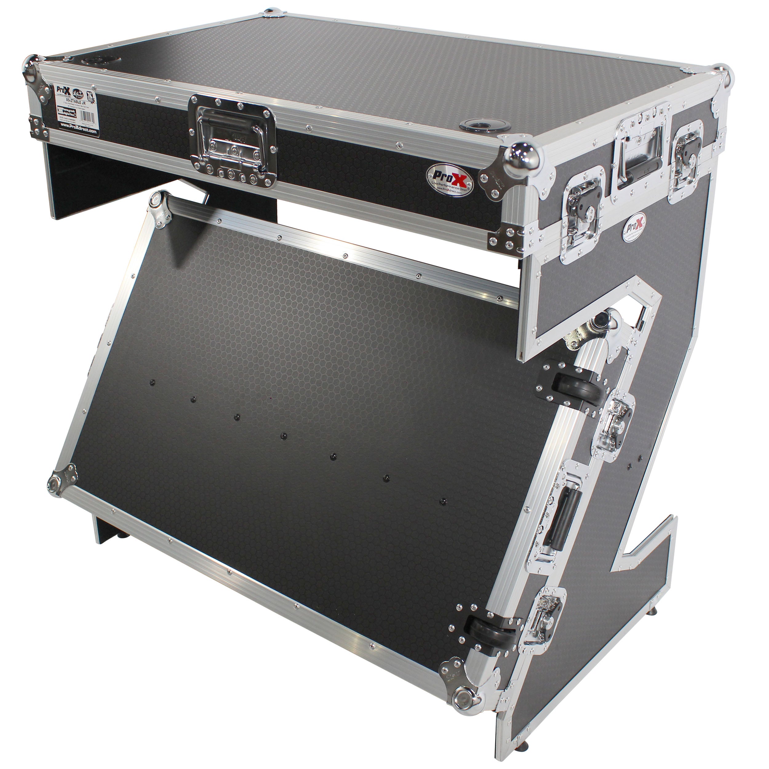 ProX Z-Table Jr Folding DJ Table Mobile Workstation Flight Case Style with Handles and Wheels