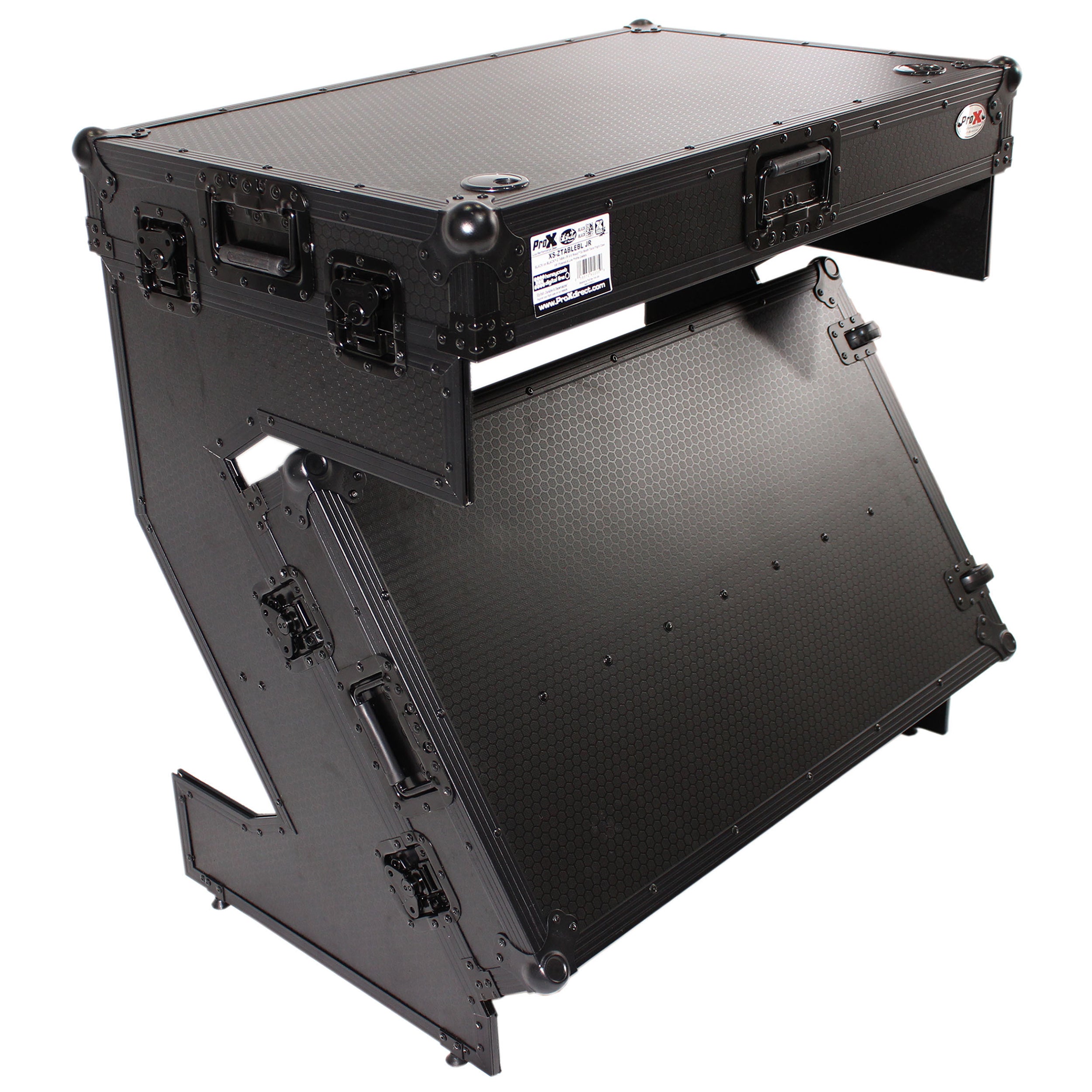 ProX Z-Table Jr Folding DJ Table Mobile Workstation Flight Case Style with Handles and Wheels - Black Finish