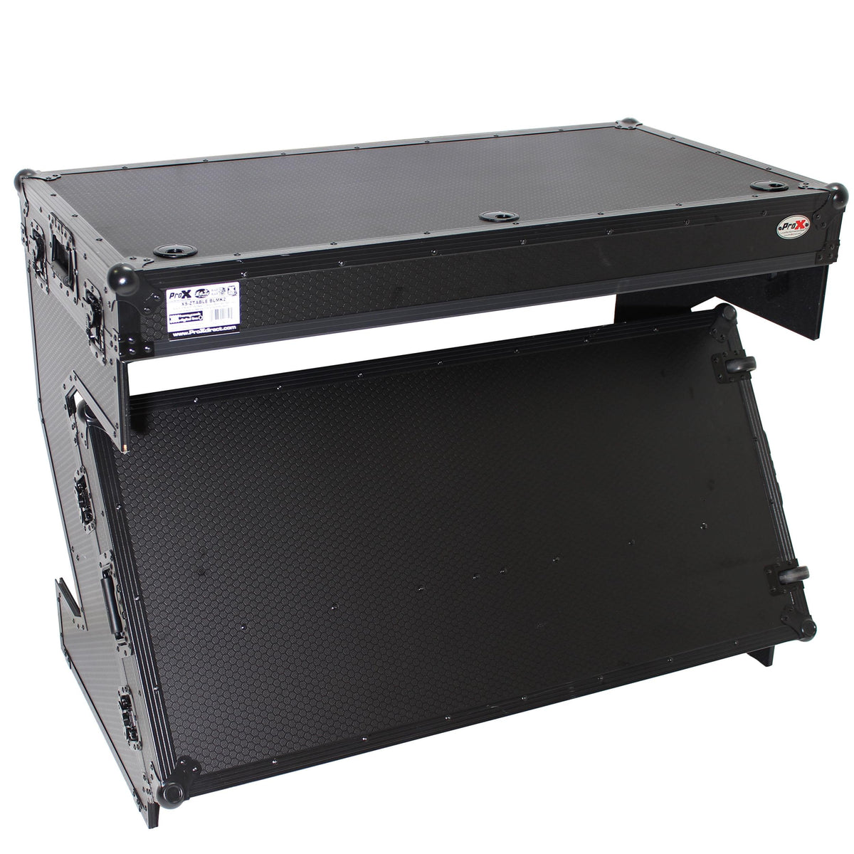 ProX DJ Z-Table™ Folding DJ Table Mobile Workstation Flight Case Style with Handles and Wheels - Black Finish.