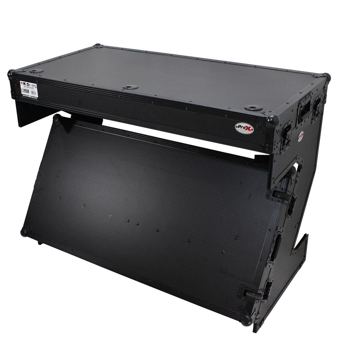 ProX DJ Z-Table™ Folding DJ Table Mobile Workstation Flight Case Style with Handles and Wheels - Black Finish.