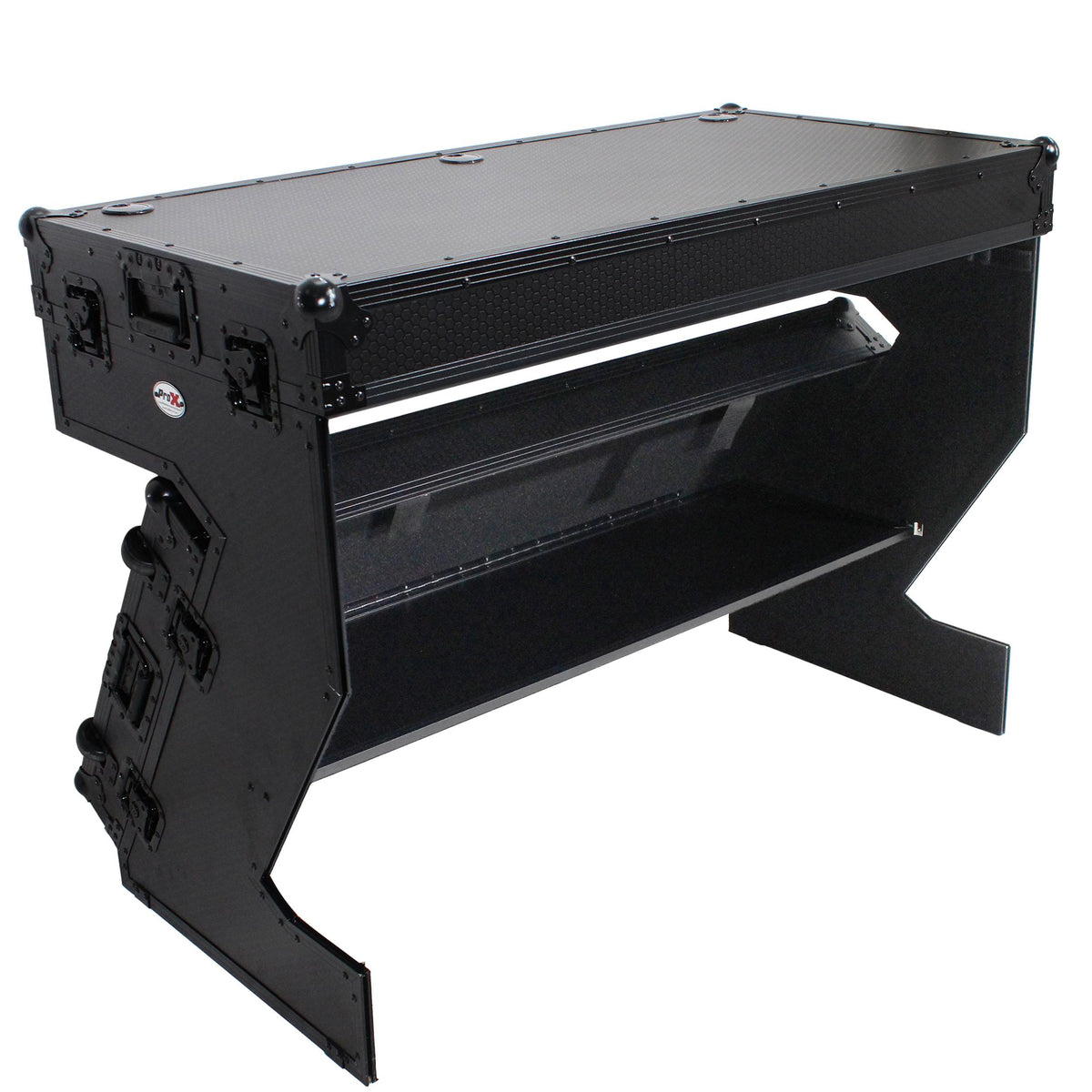 ProX DJ Z-Table™ Folding DJ Table Mobile Workstation Flight Case Style with Handles and Wheels - Black Finish.