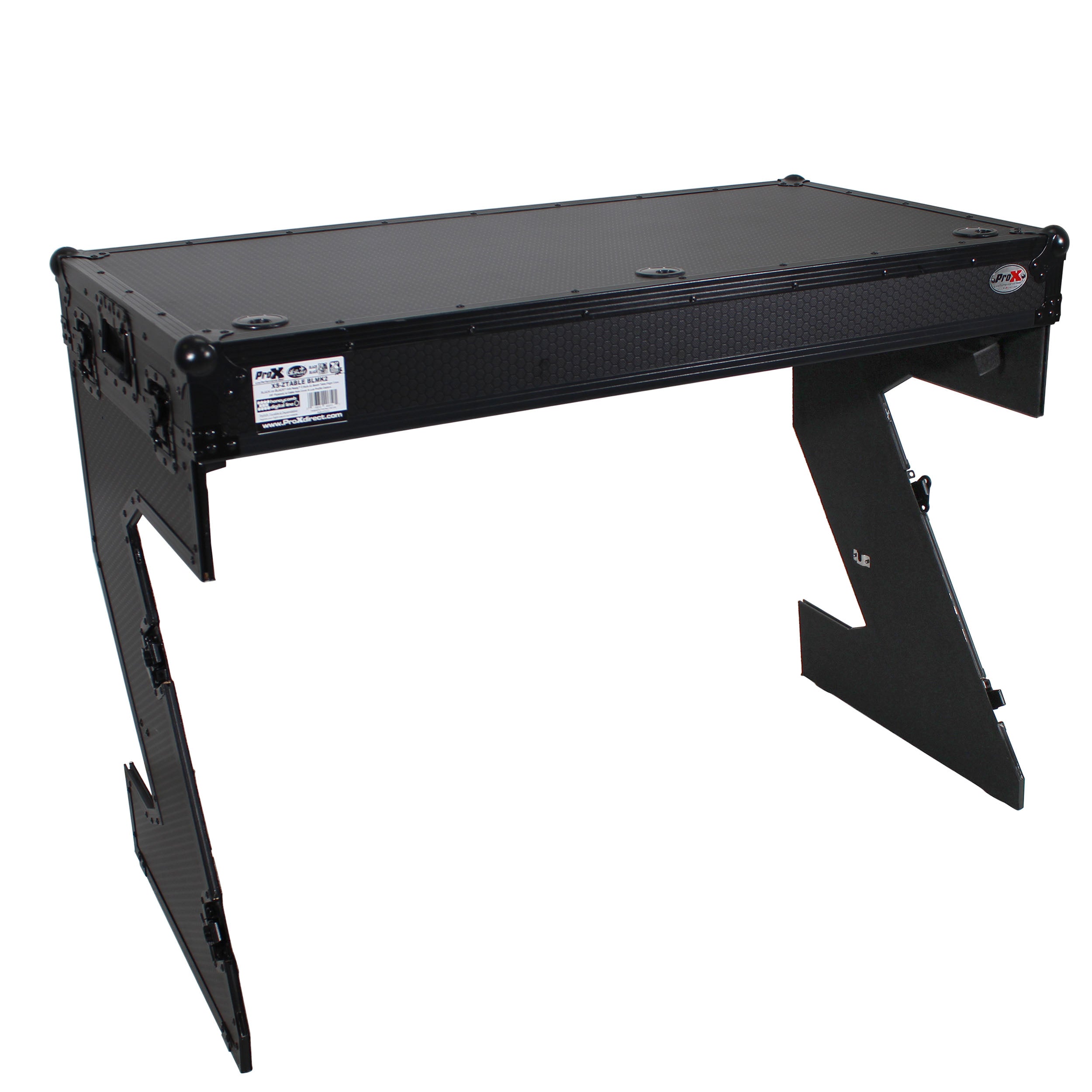ProX DJ Z-Table™ Folding DJ Table Mobile Workstation Flight Case Style with Handles and Wheels - Black Finish.