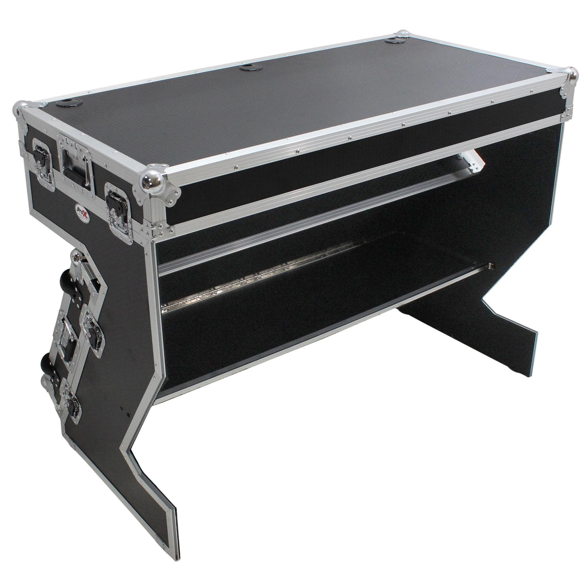ProX Z-Table Folding DJ Table Mobile Workstation Flight Case Style with Handles and Wheels.