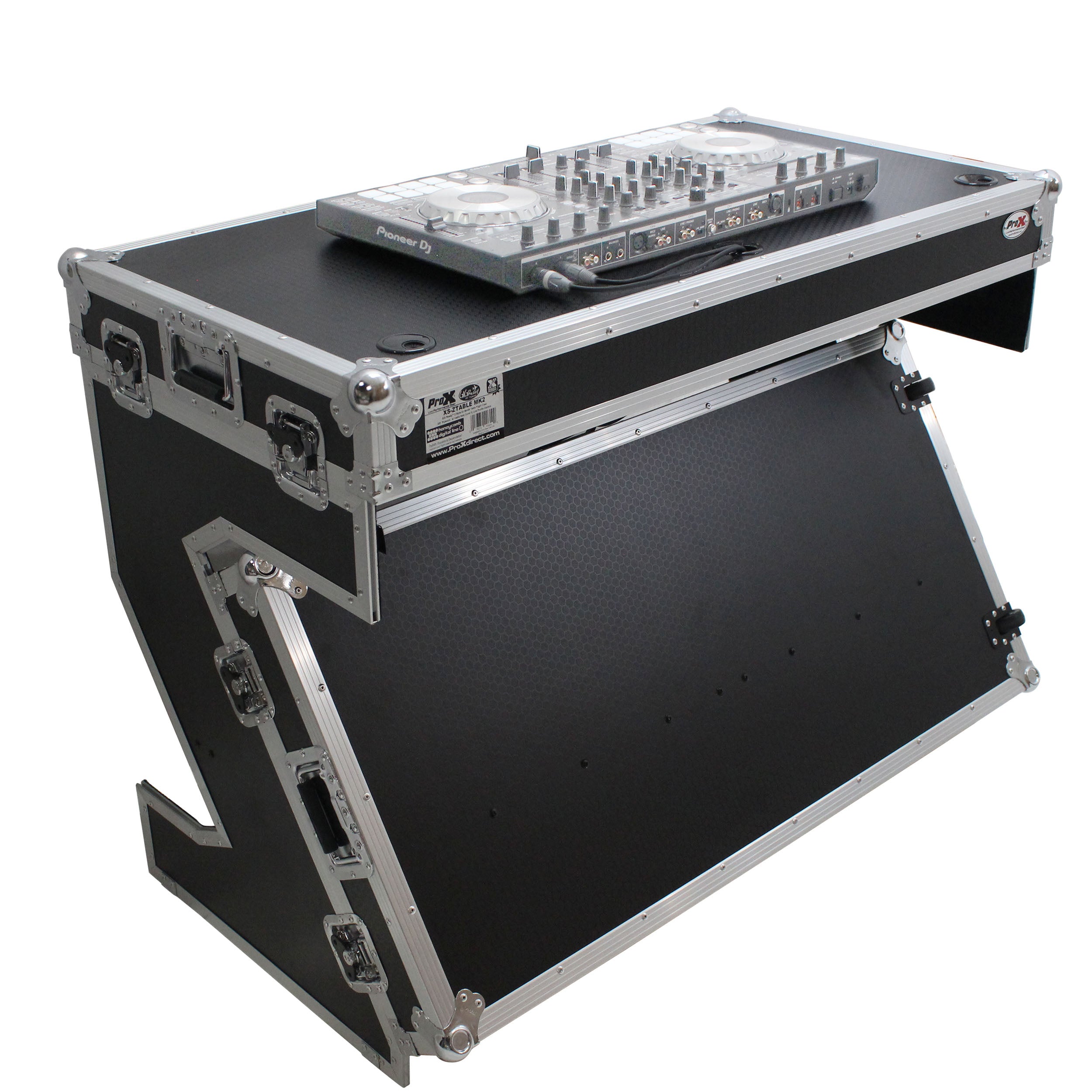 ProX Z-Table Folding DJ Table Mobile Workstation Flight Case Style with Handles and Wheels