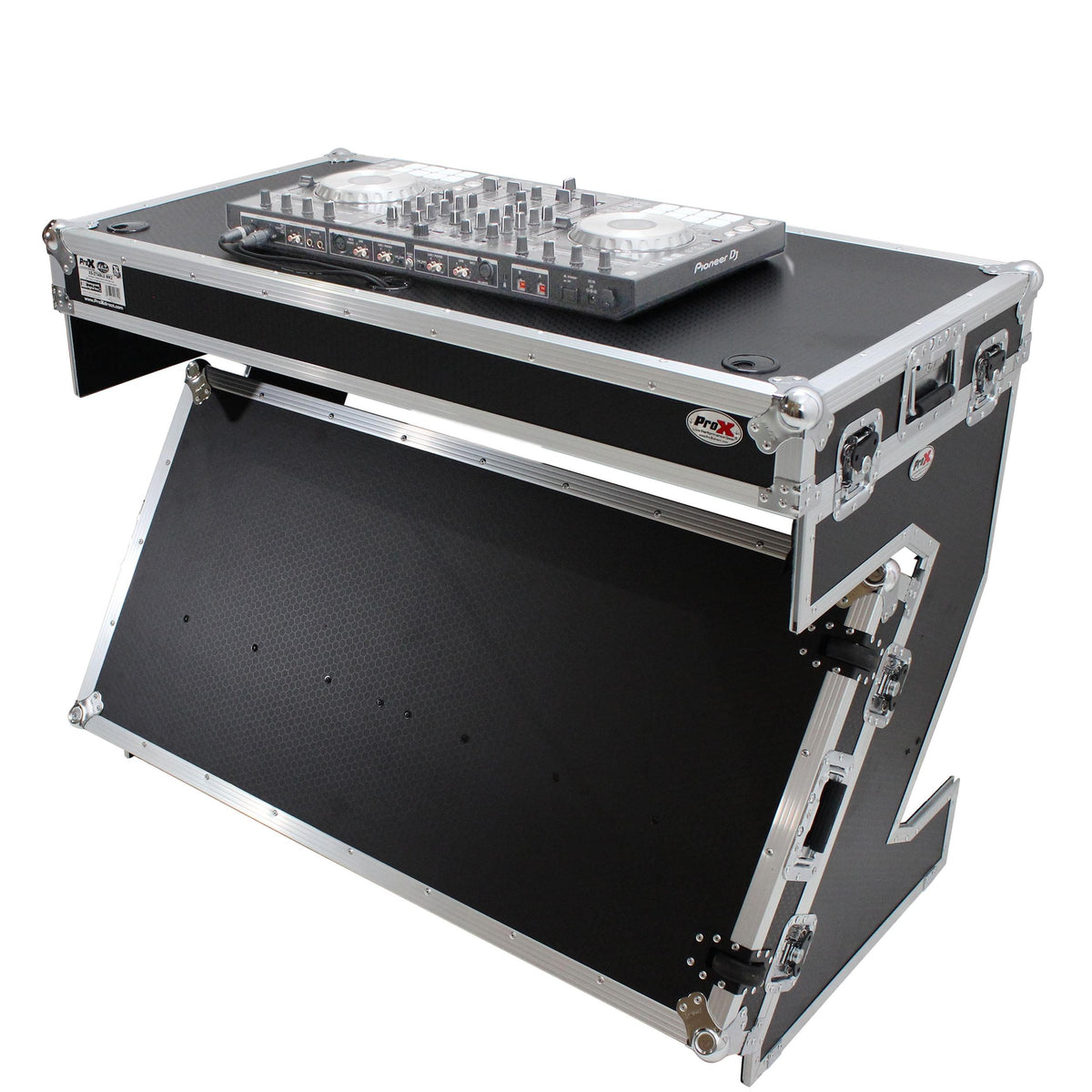 ProX Z-Table Folding DJ Table Mobile Workstation Flight Case Style with Handles and Wheels.