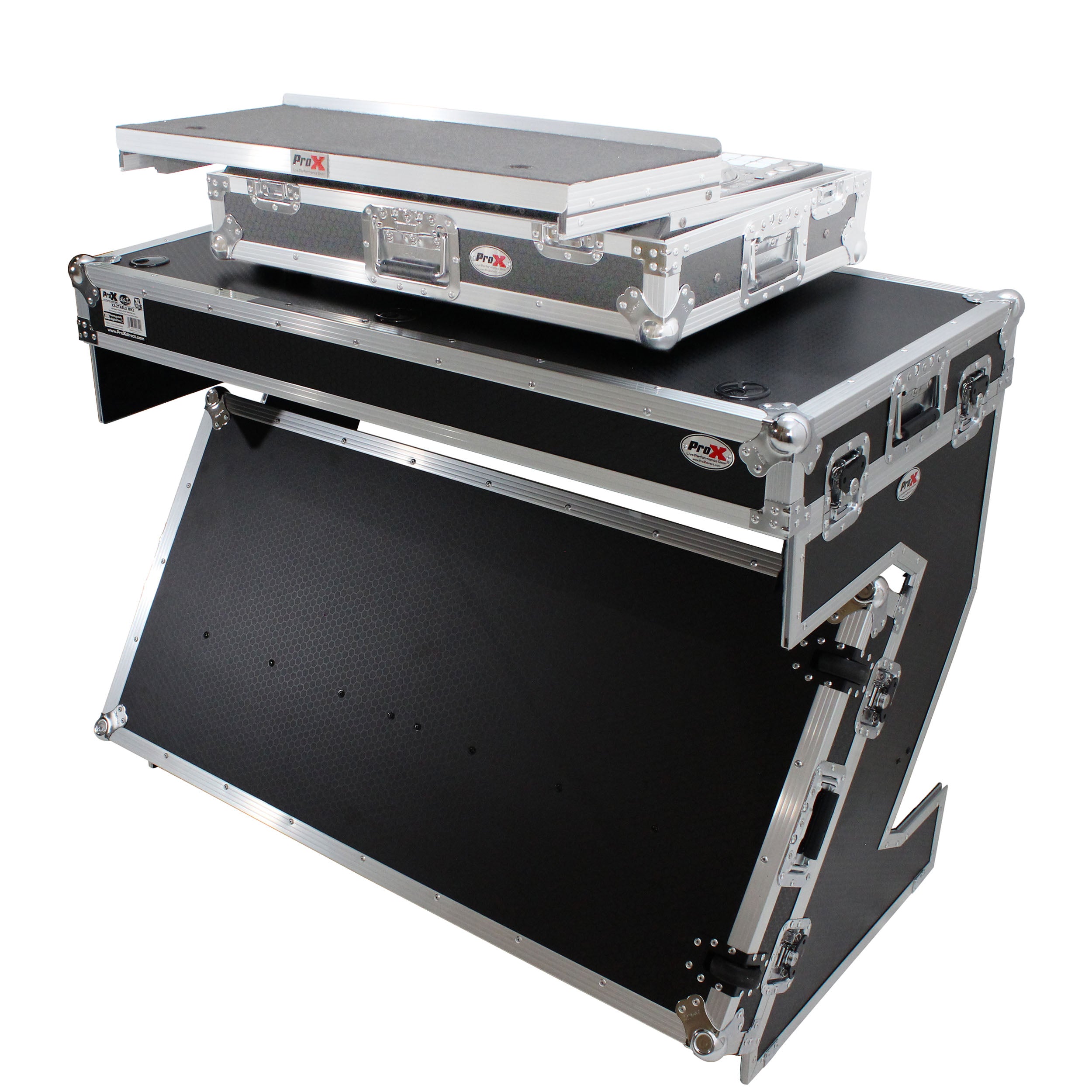 ProX Z-Table Folding DJ Table Mobile Workstation Flight Case Style with Handles and Wheels