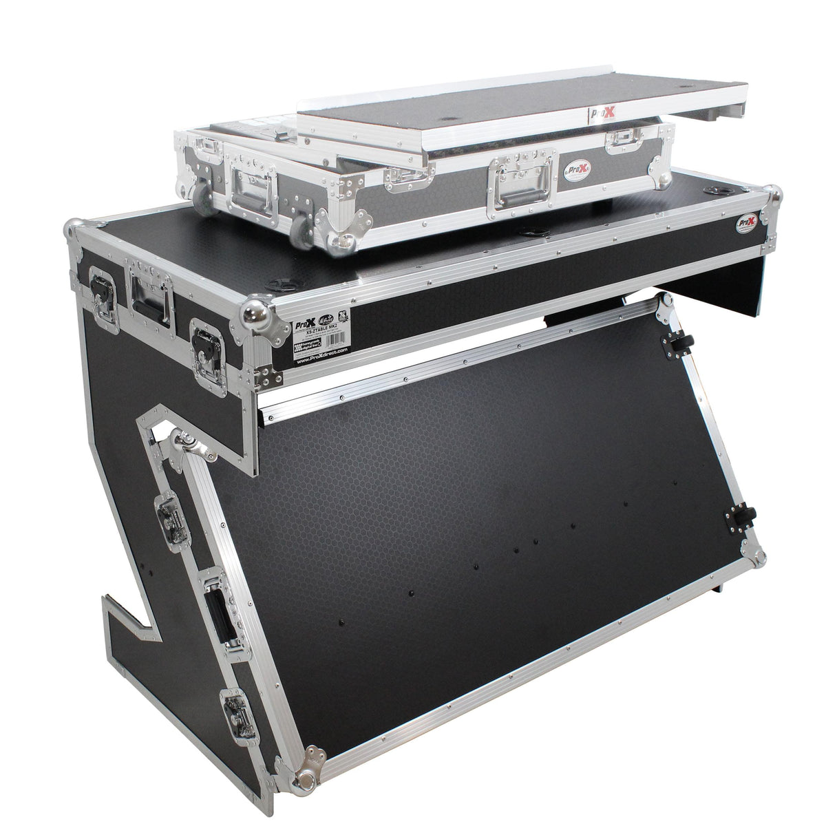 ProX Z-Table Folding DJ Table Mobile Workstation Flight Case Style with Handles and Wheels.