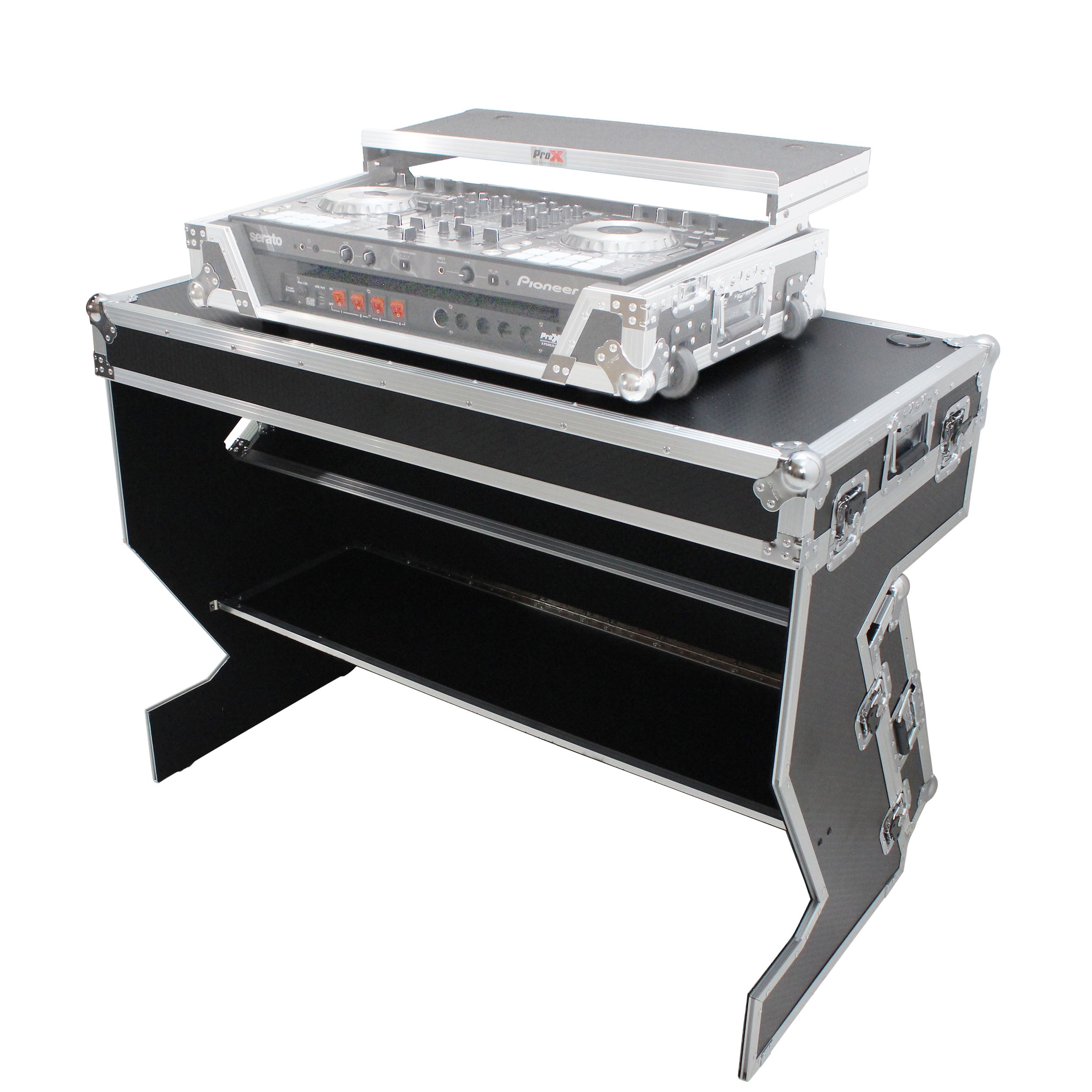 ProX Z-Table Folding DJ Table Mobile Workstation Flight Case Style with Handles and Wheels