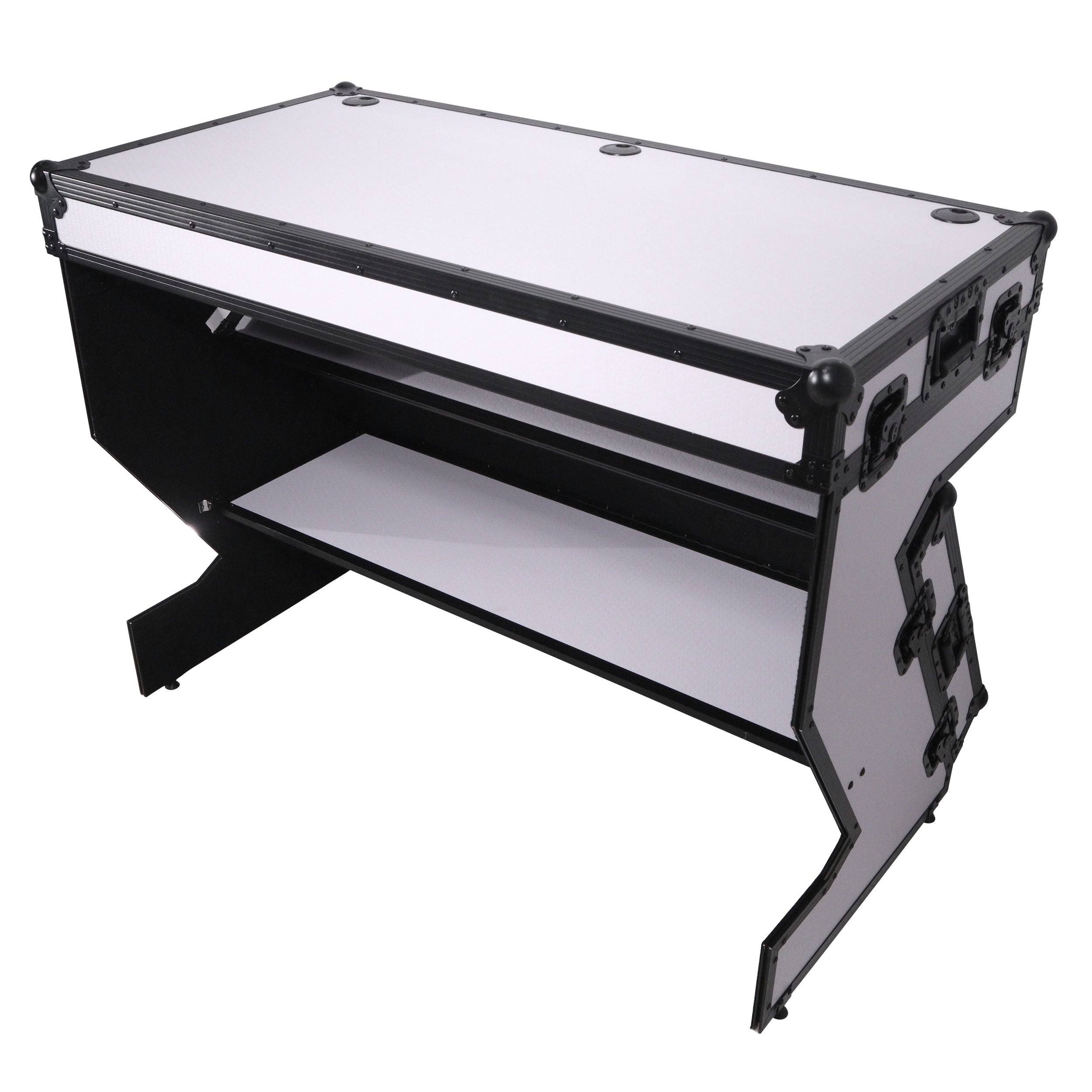ProX Z-Table Folding DJ Table Mobile Workstation Flight Case Style with Handles and Wheels - Black White Finish