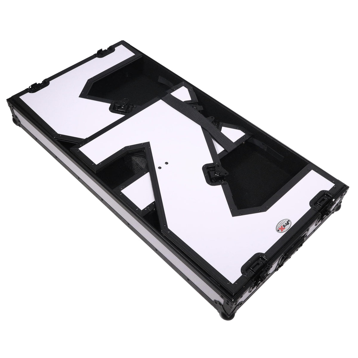 ProX Z-Table Folding DJ Table Mobile Workstation Flight Case Style with Handles and Wheels - Black White Finish.