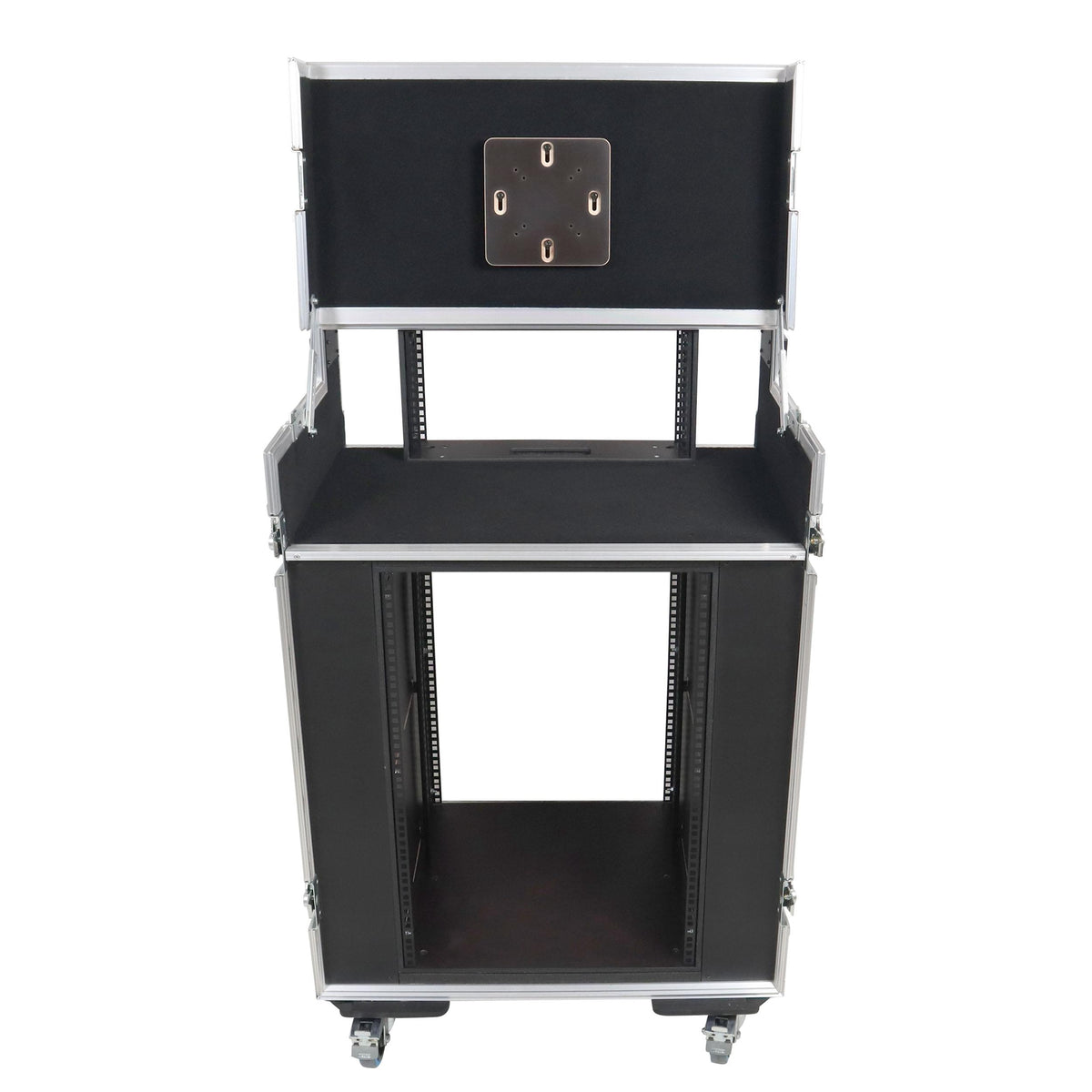 ProX Video Control Workstation Flight Case 16U + 5U Rack with Dual Side Tables & Triple Monitor Mount by Santosom.