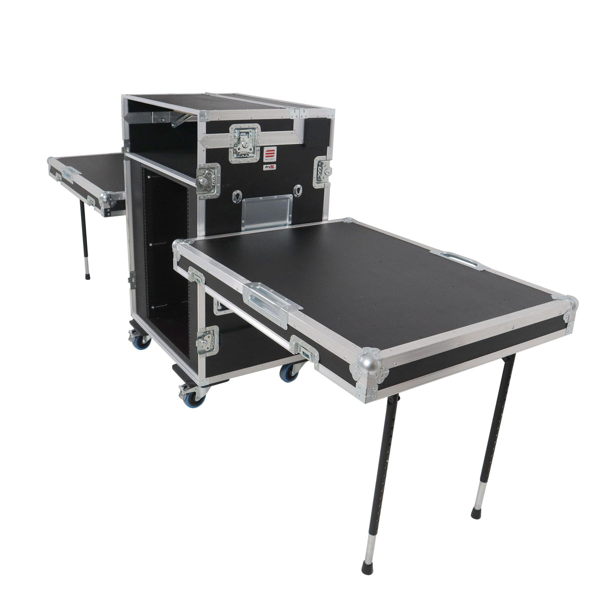 ProX Video Control Workstation Flight Case 16U + 5U Rack with Dual Side Tables & Triple Monitor Mount by Santosom.