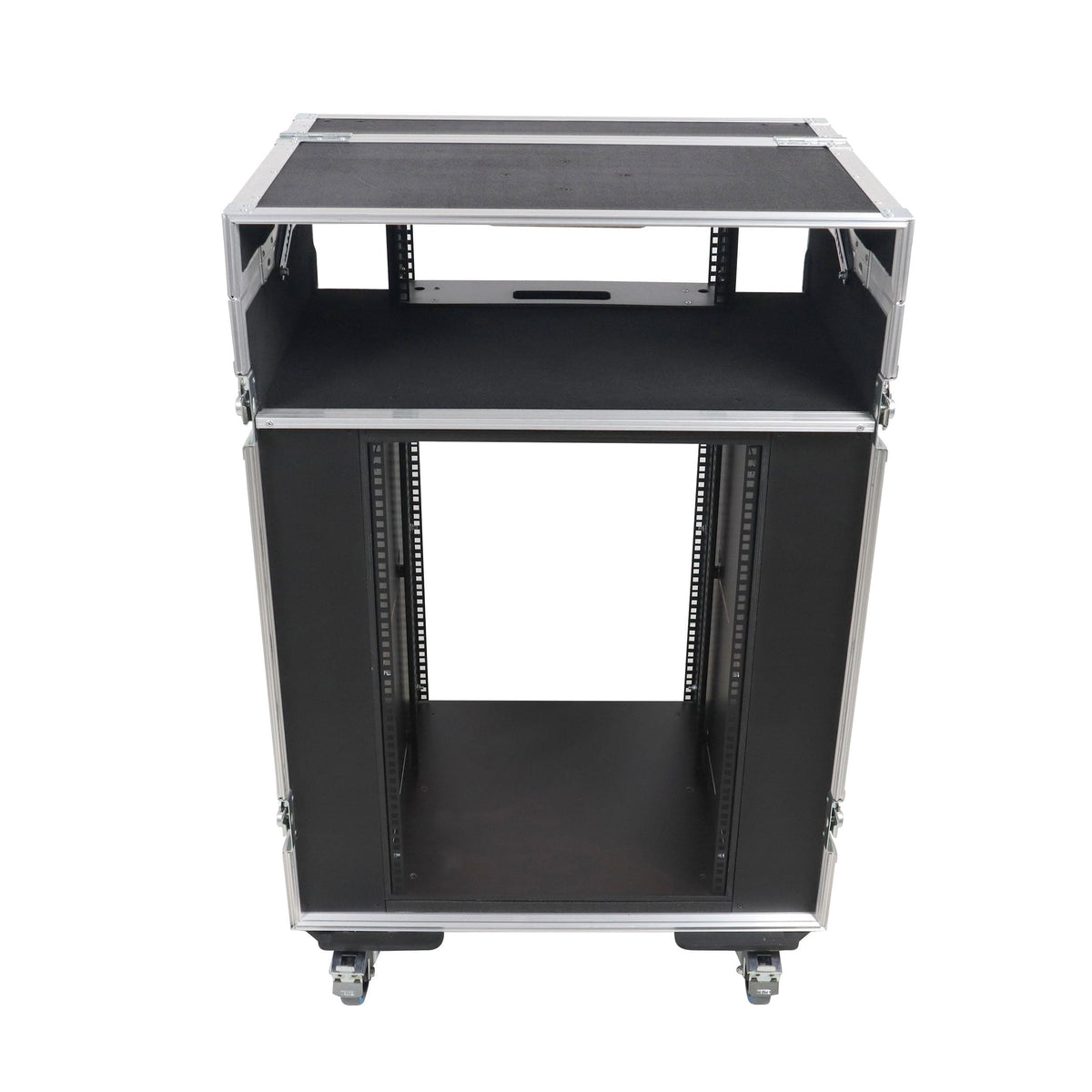 ProX Video Control Workstation Flight Case 16U + 5U Rack with Dual Side Tables & Triple Monitor Mount by Santosom.