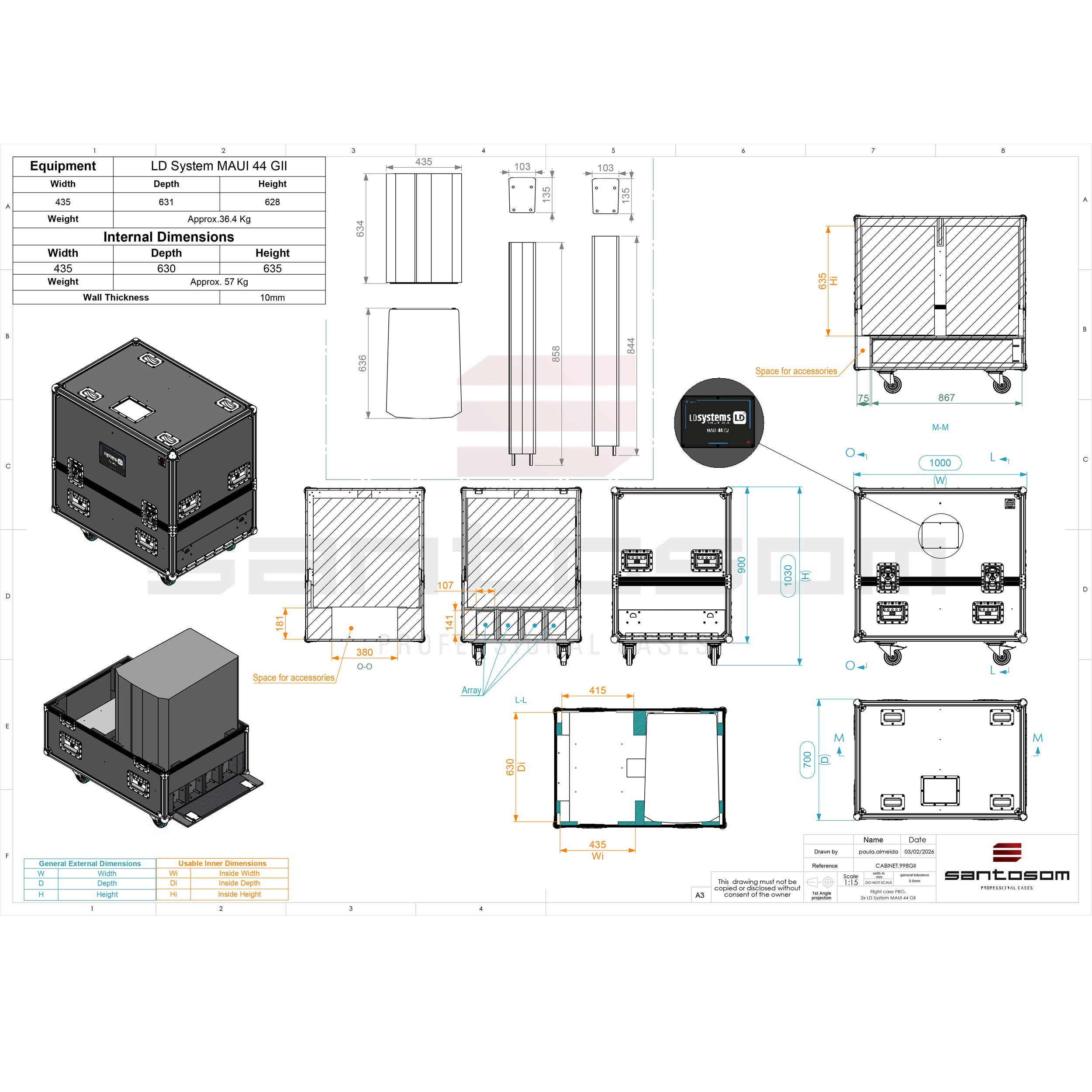 ProX Flight case for 2x LD System Maui 44 G2 with 4x casters by Santosom