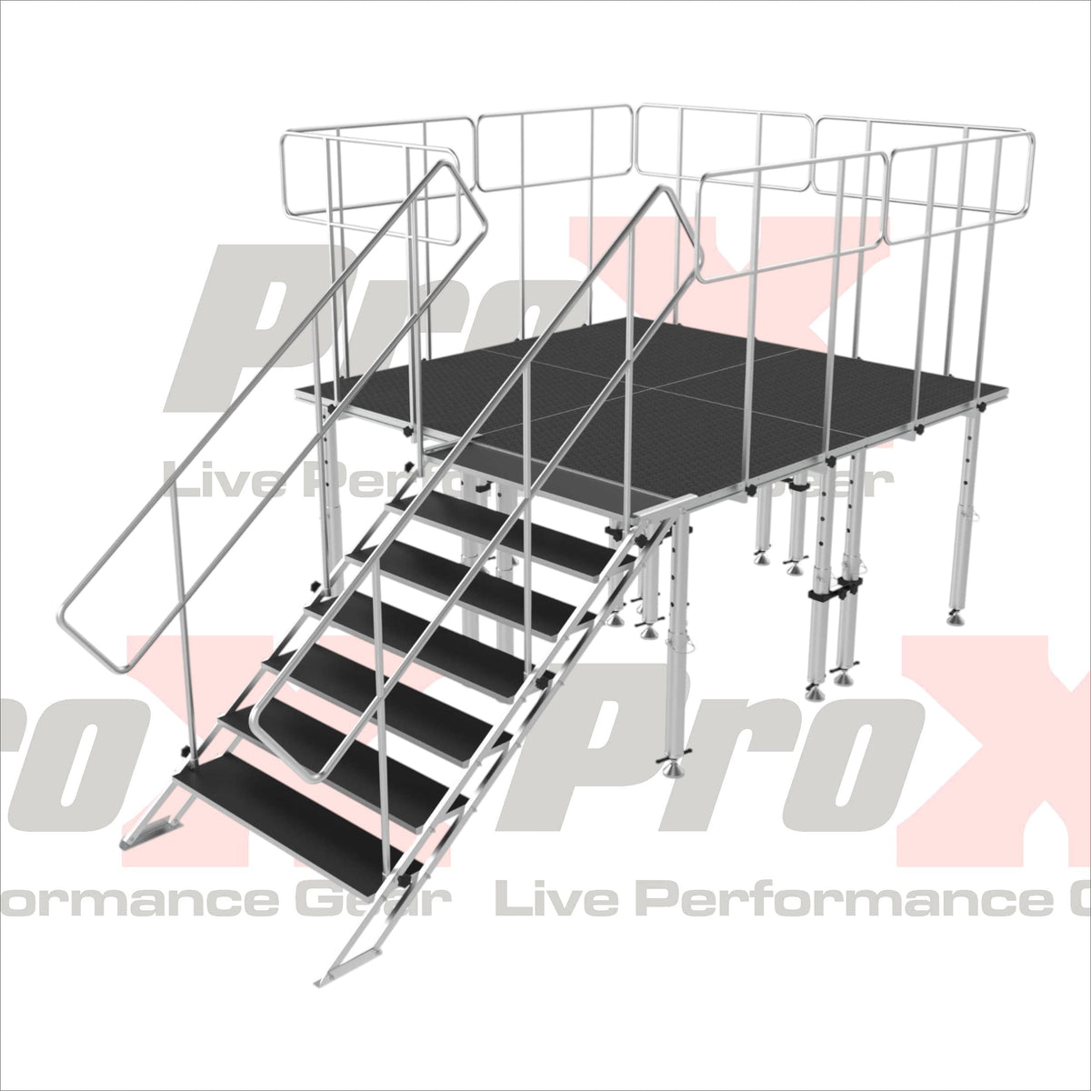 ProX 8x8 StageQ Platform Package 4x4 Decks w/ Steps Adjustable 28-48 Guard Rails and 7 Step.