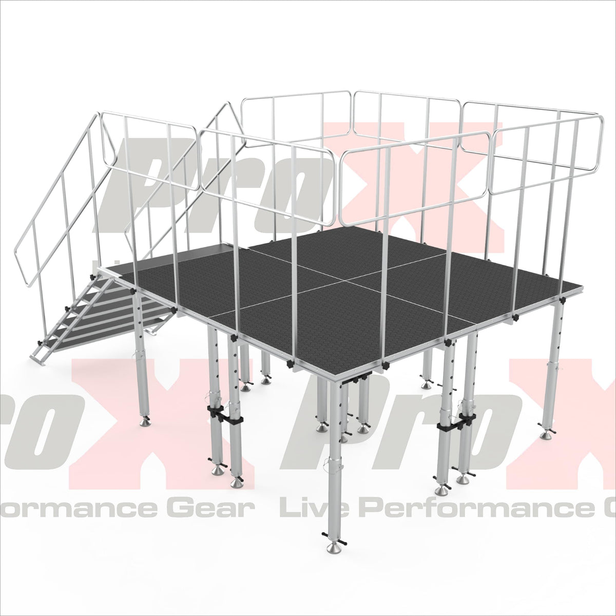 ProX 8x8 StageQ Platform Package 4x4 Decks w/ Steps Adjustable 28-48 Guard Rails and 7 Step.