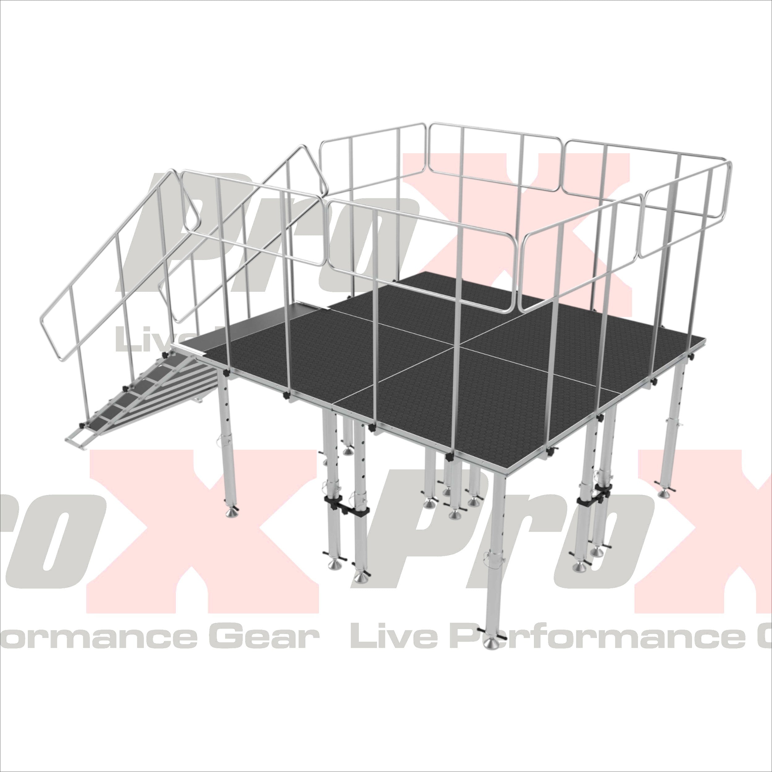 ProX 8x8 StageQ Platform Package 4x4 Decks w/ Steps Adjustable 28-48 Guard Rails and 7 Step