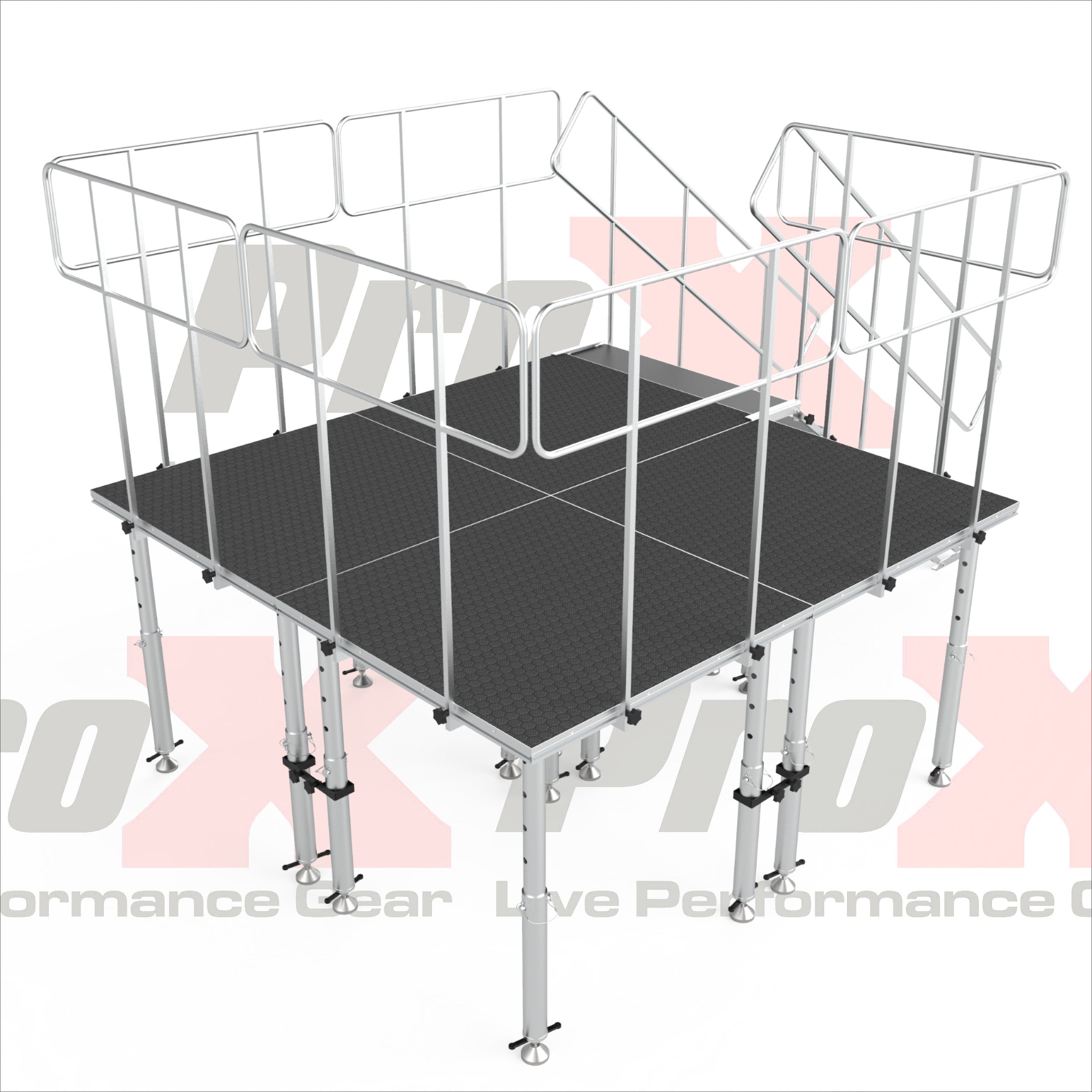 ProX 8x8 StageQ Platform Package 4x4 Decks w/ Steps Adjustable 28-48 Guard Rails and 7 Step