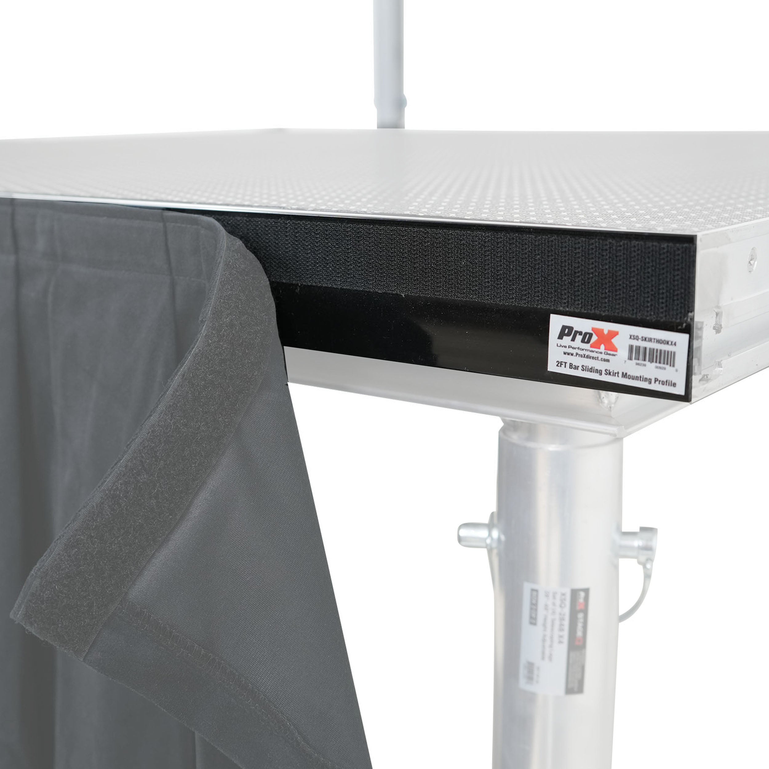 ProX Stage Skirt Hook Profile Bar with Integrated Hook-and-Loop Strip – 2ft Sliding Mount (4 Pack)