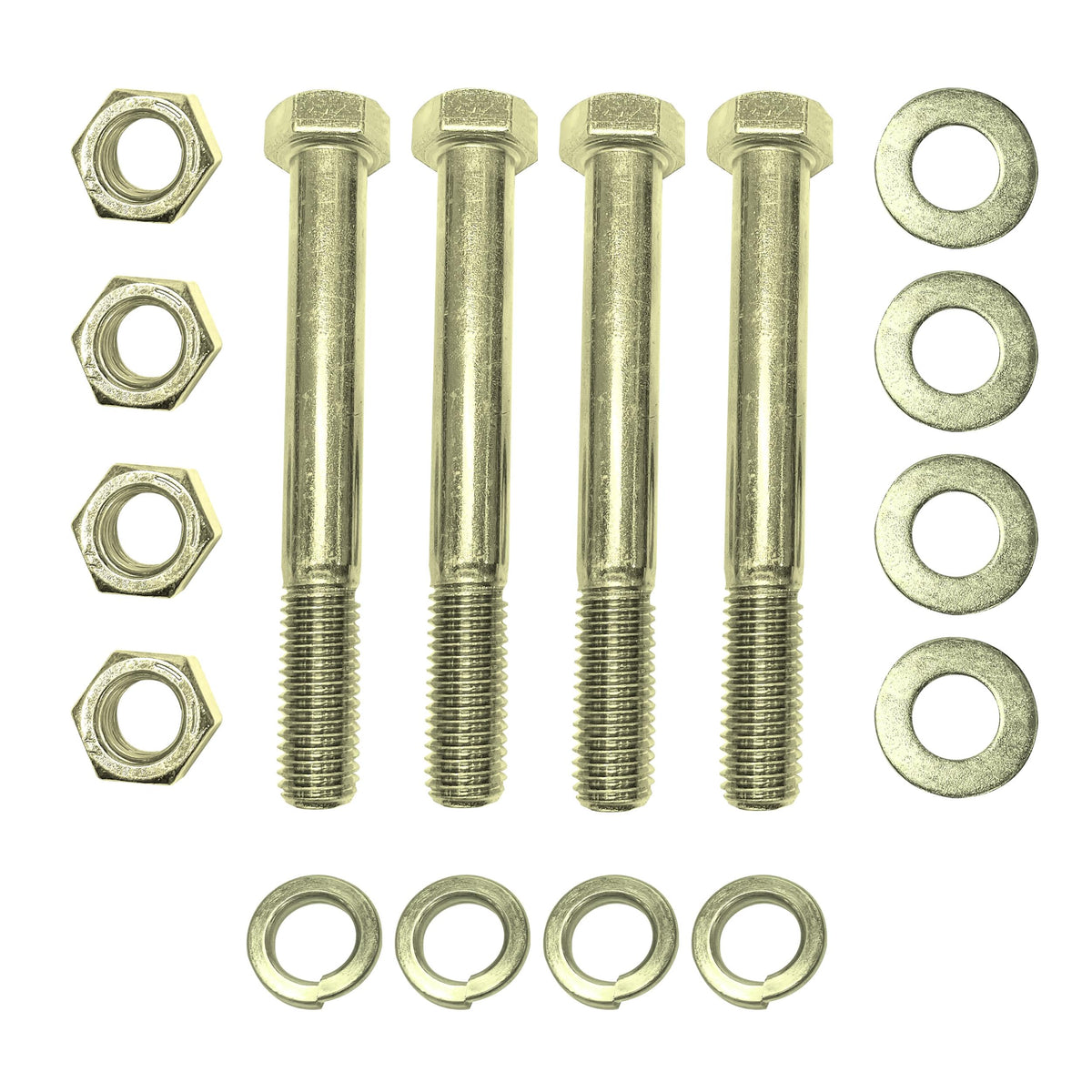 ProX Set of (4) 5" Length Hex Long Truss Bolts Nuts and Washers – Grade 8 (5/8"-11 x 5 NC).