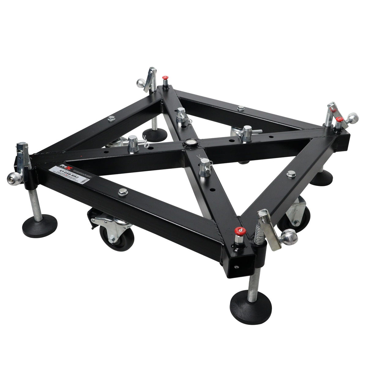 ProX Universal Vertical Tower Truss Ground Support Base on Wheels with Leveling Jacks for F34, F44 and 12" Bolt truss.