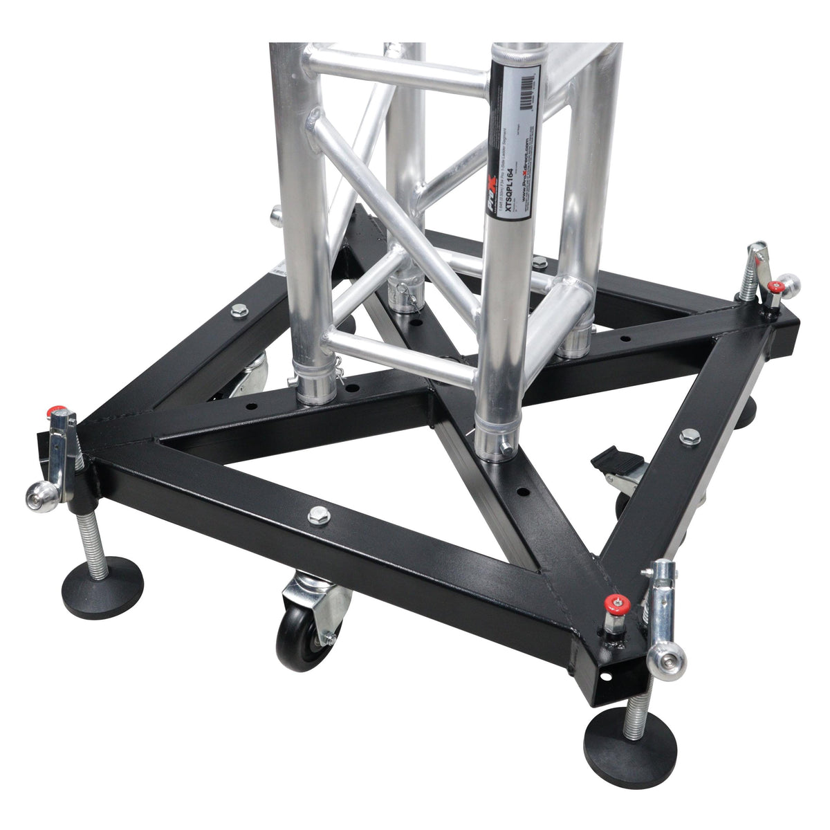 ProX Universal Vertical Tower Truss Ground Support Base on Wheels with Leveling Jacks for F34, F44 and 12" Bolt truss.
