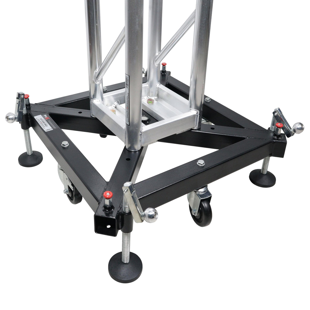 ProX Universal Vertical Tower Truss Ground Support Base on Wheels with Leveling Jacks for F34, F44 and 12" Bolt truss.