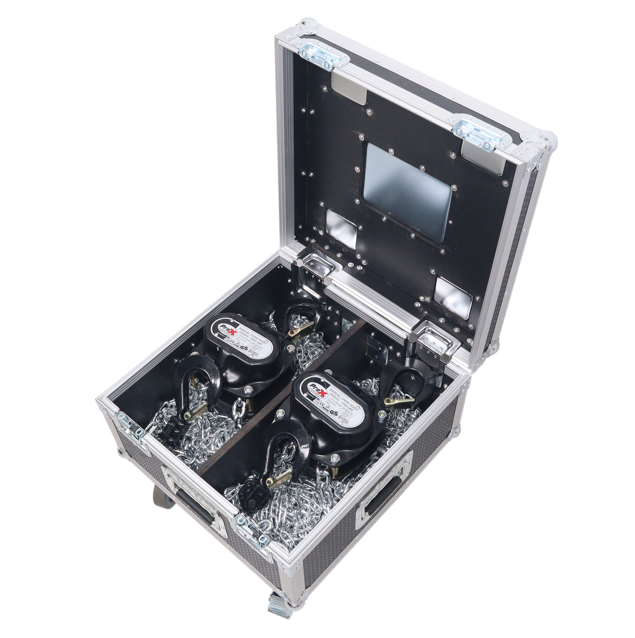 ProX Set of Two 2-Ton 30' Ft. Manual Chain Hoist with ATA Flight Style Road Case for stage truss roof system and line array speakers