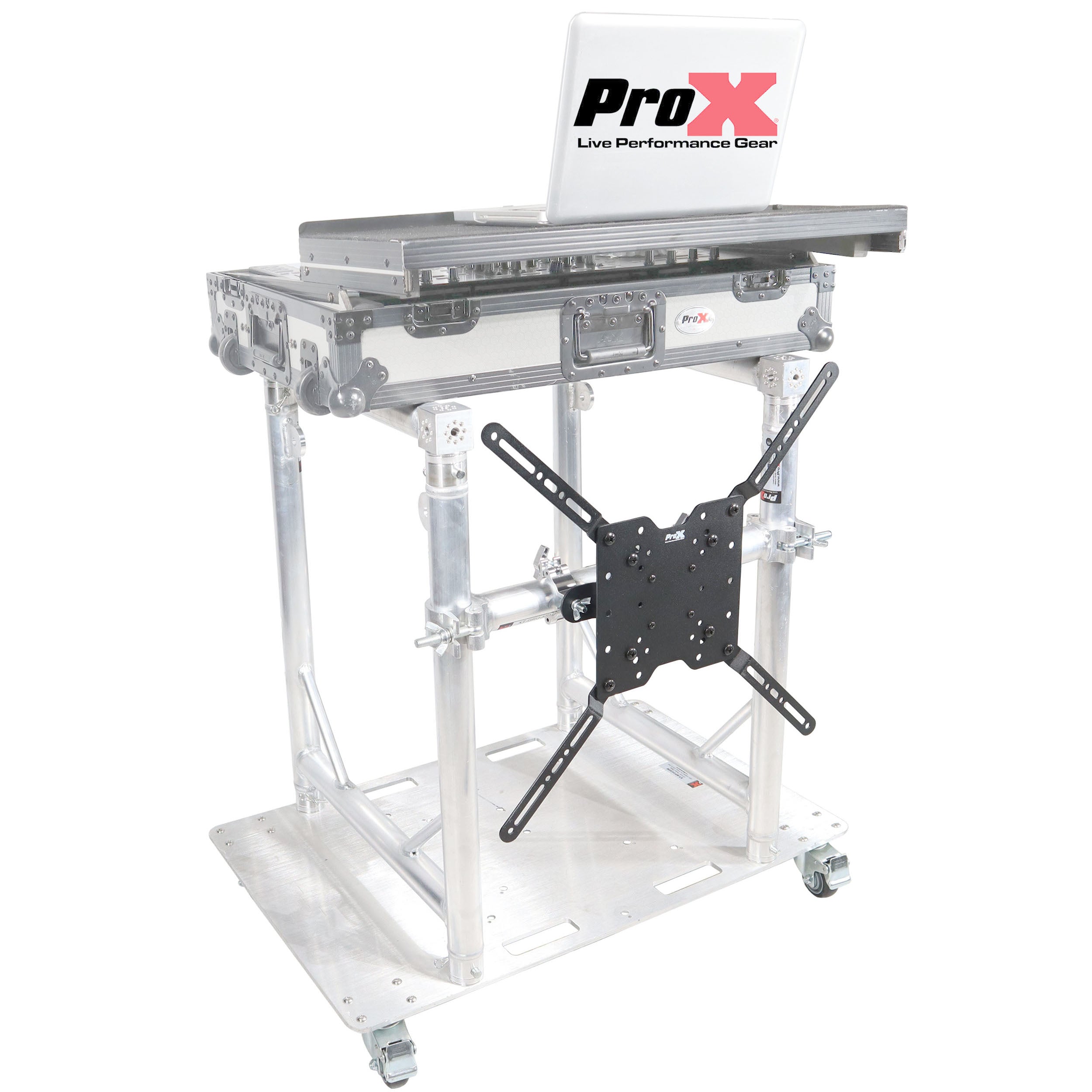 ProX Modular Mobile Media TV DJ Station Booth for ProX XT-GRU Rapid Grid Modular System and base plate with wheels