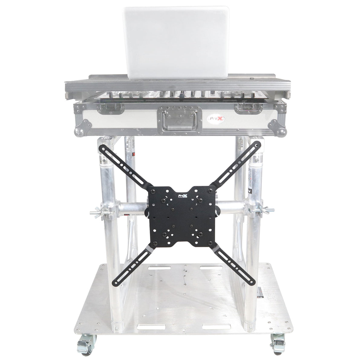 ProX Modular Mobile Media TV DJ Station Booth for ProX XT-GRU Rapid Grid Modular System and base plate with wheels.