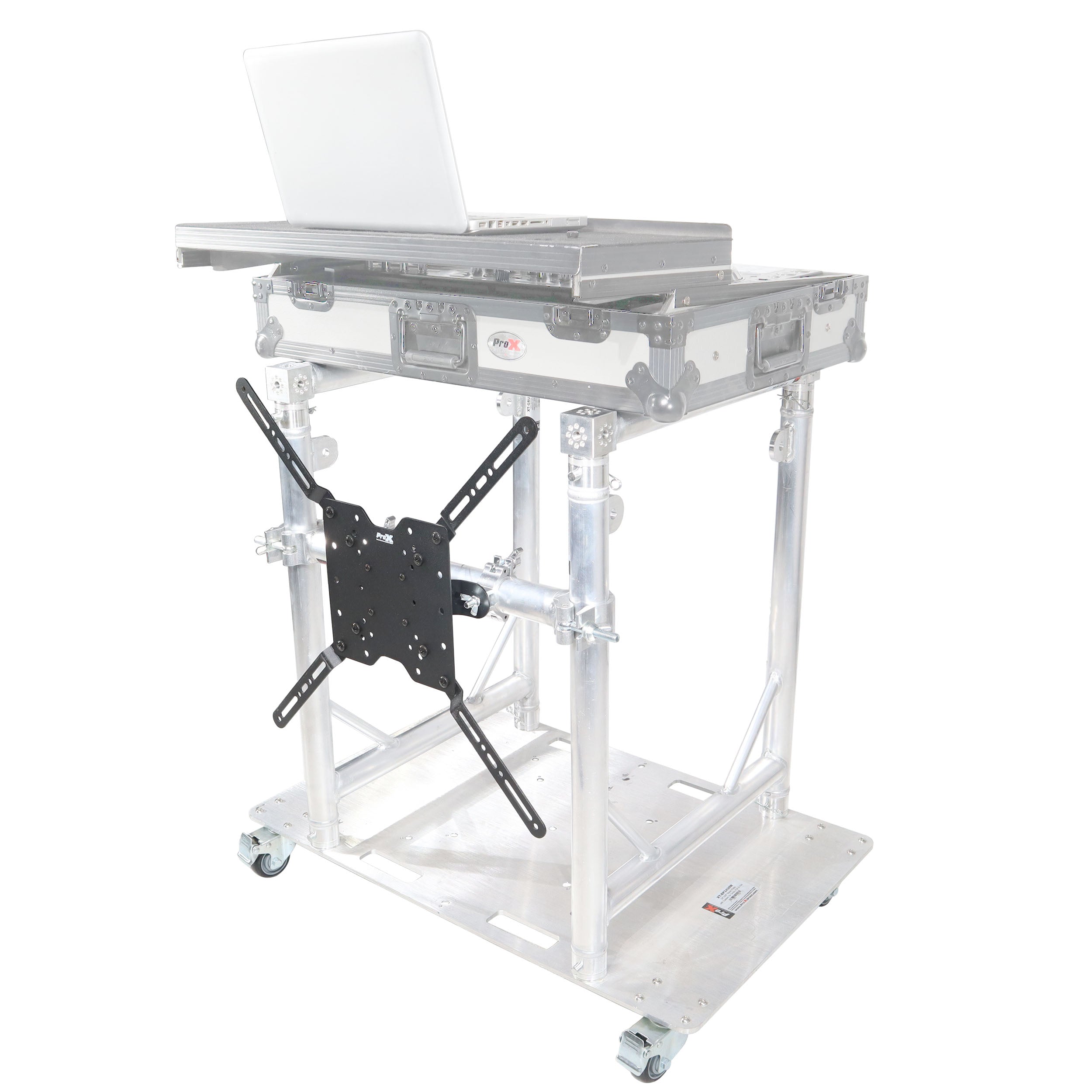 ProX Modular Mobile Media TV DJ Station Booth for ProX XT-GRU Rapid Grid Modular System and base plate with wheels