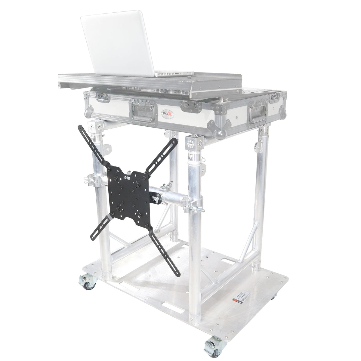 ProX Modular Mobile Media TV DJ Station Booth for ProX XT-GRU Rapid Grid Modular System and base plate with wheels.