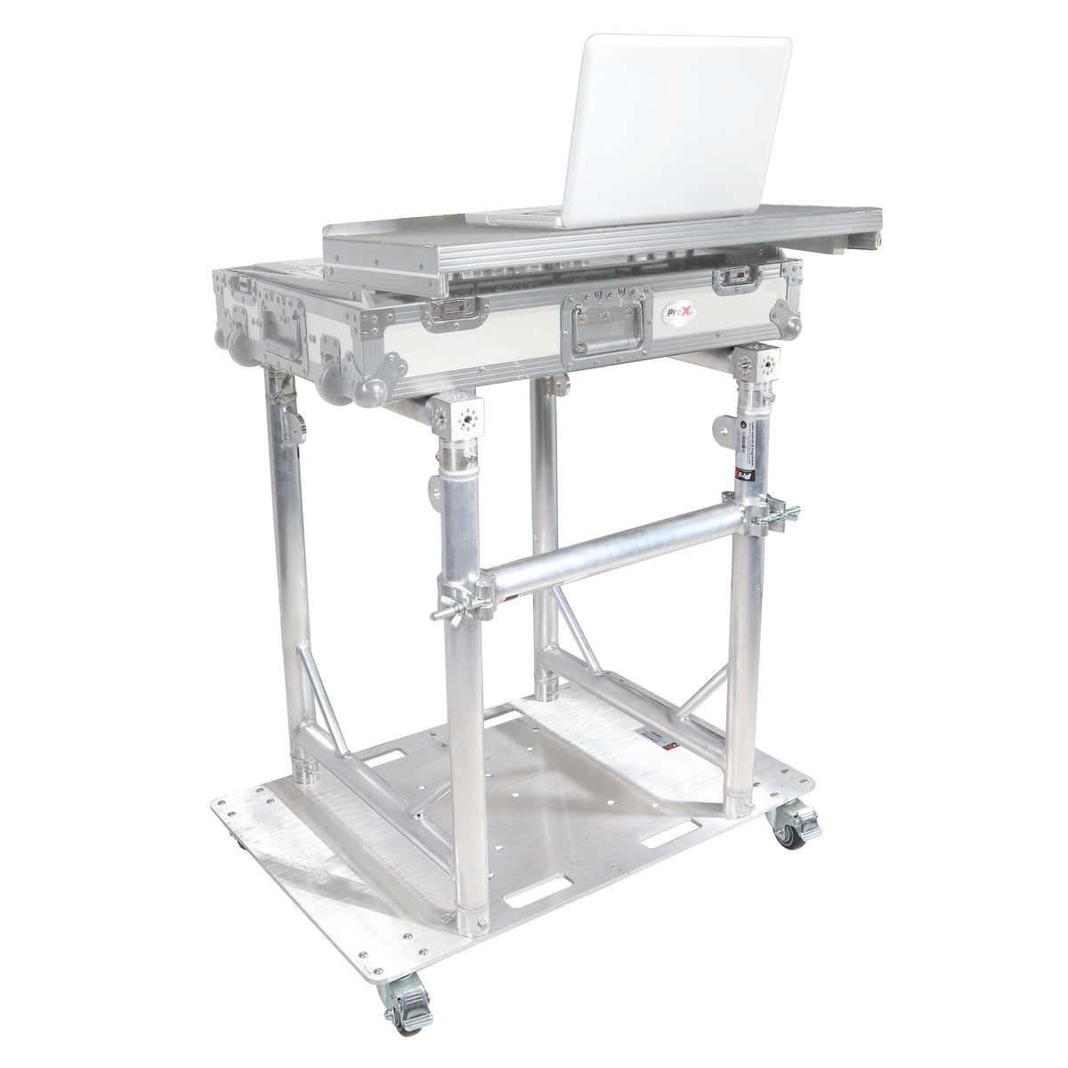 ProX Modular Mobile Media TV DJ Station Booth for ProX XT-GRU Rapid Grid Modular System and base plate with wheels.