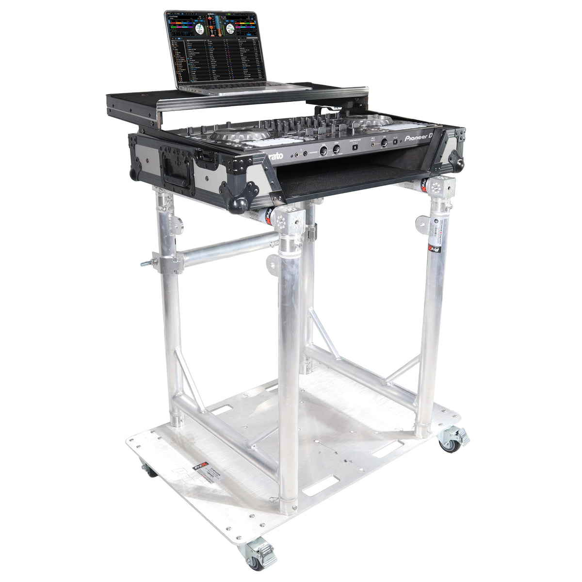 ProX Modular Mobile Media TV DJ Station Booth for ProX XT-GRU Rapid Grid Modular System and base plate with wheels.