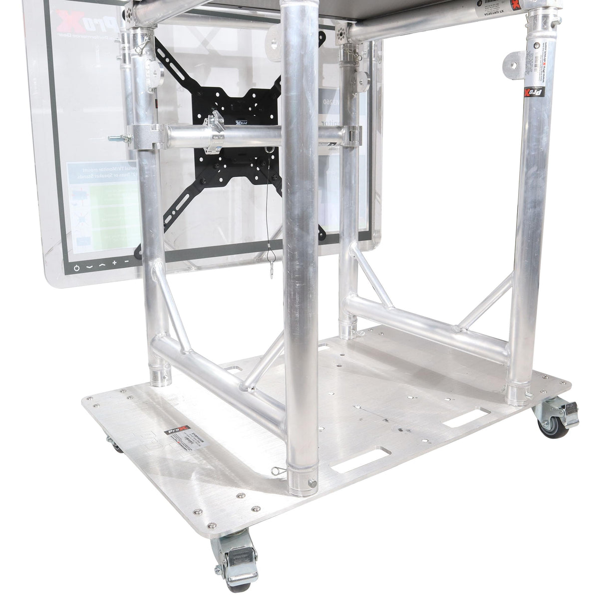 ProX Modular Mobile Media TV DJ Station Booth for ProX XT-GRU Rapid Grid Modular System and base plate with wheels.