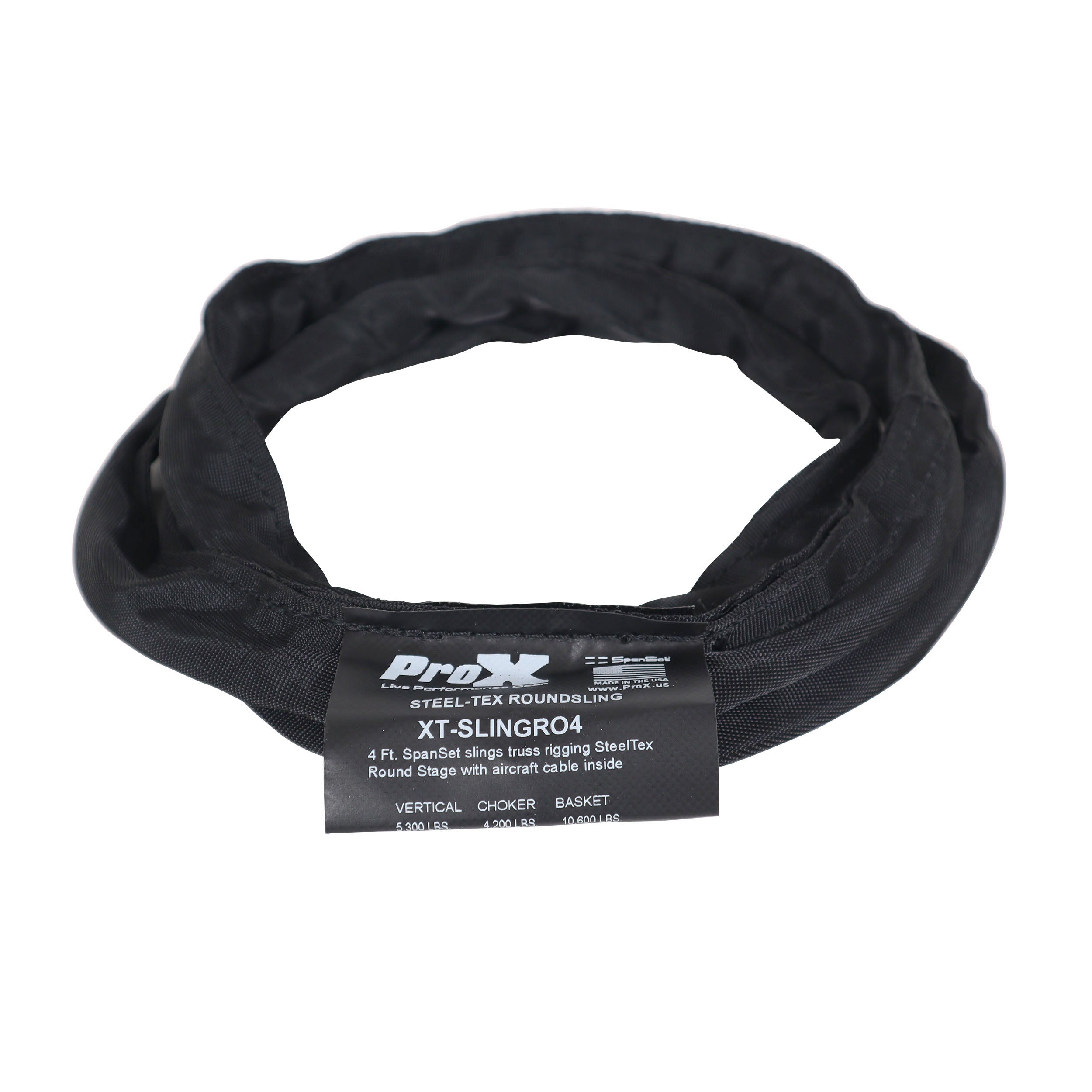 ProX 4ft SpanSet slings truss rigging SteelTex™ Round Stage with aircraft steel cable inside - Made in USA