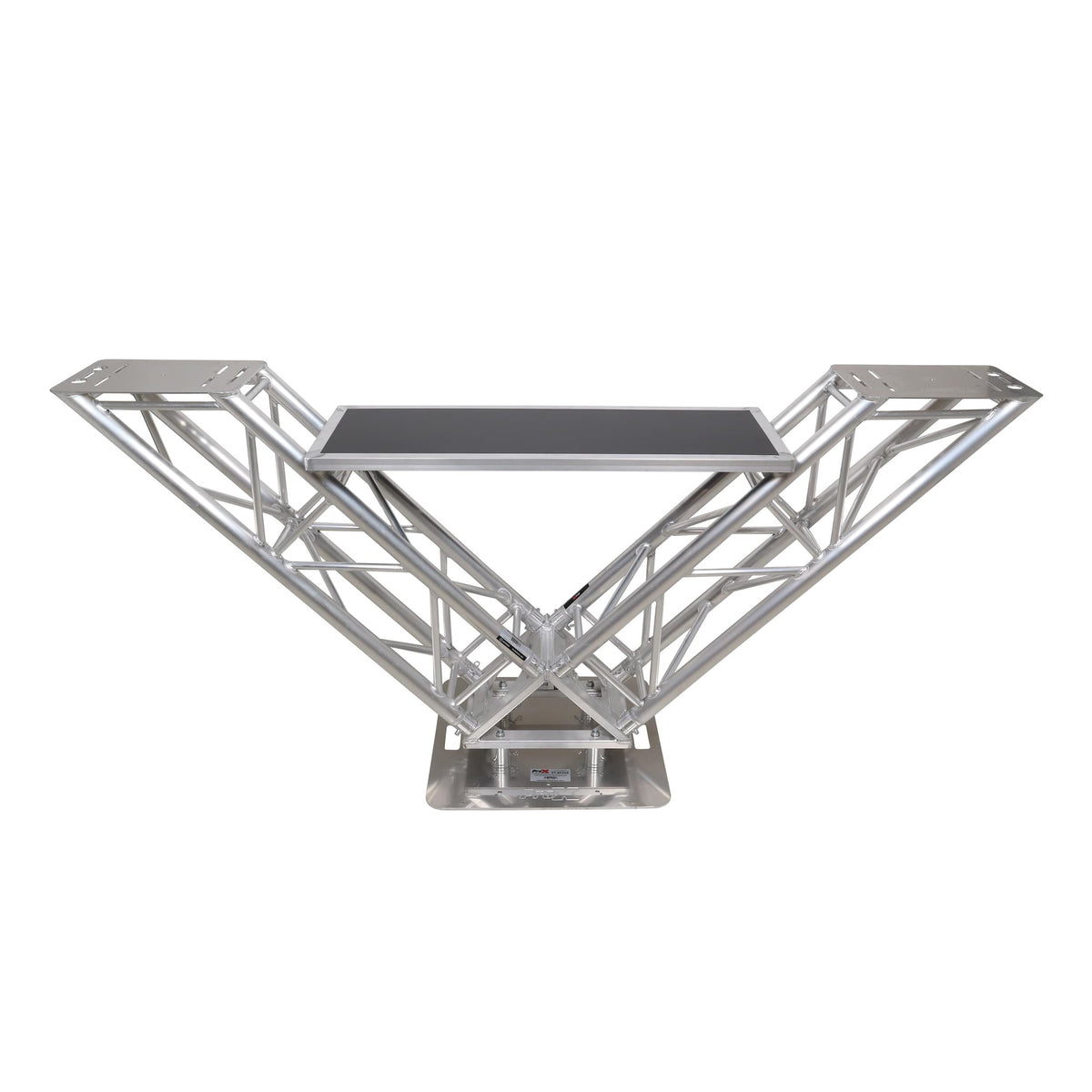 ProX VERRAZANO V-Shape Aluminum Truss DJ Table with Elevated Monitor Shelves and 24" Base Plate.