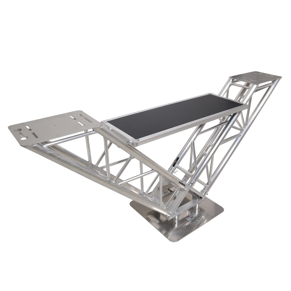 ProX VERRAZANO V-Shape Aluminum Truss DJ Table with Elevated Monitor Shelves and 24" Base Plate.