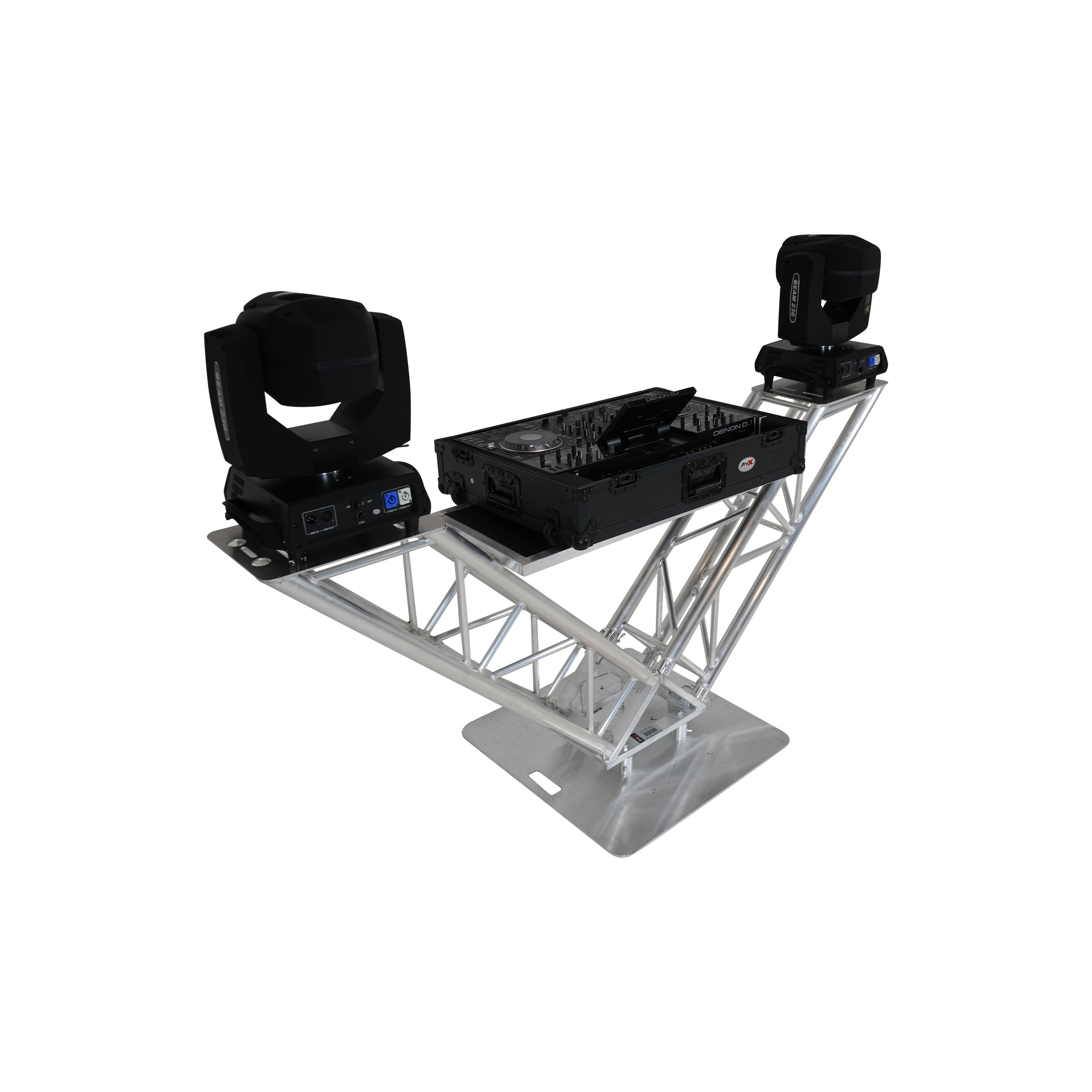 ProX XT-VERRAZANO30 - V-Shape Aluminum Truss DJ Table with Elevated Monitor Shelves and 30" Base Plate