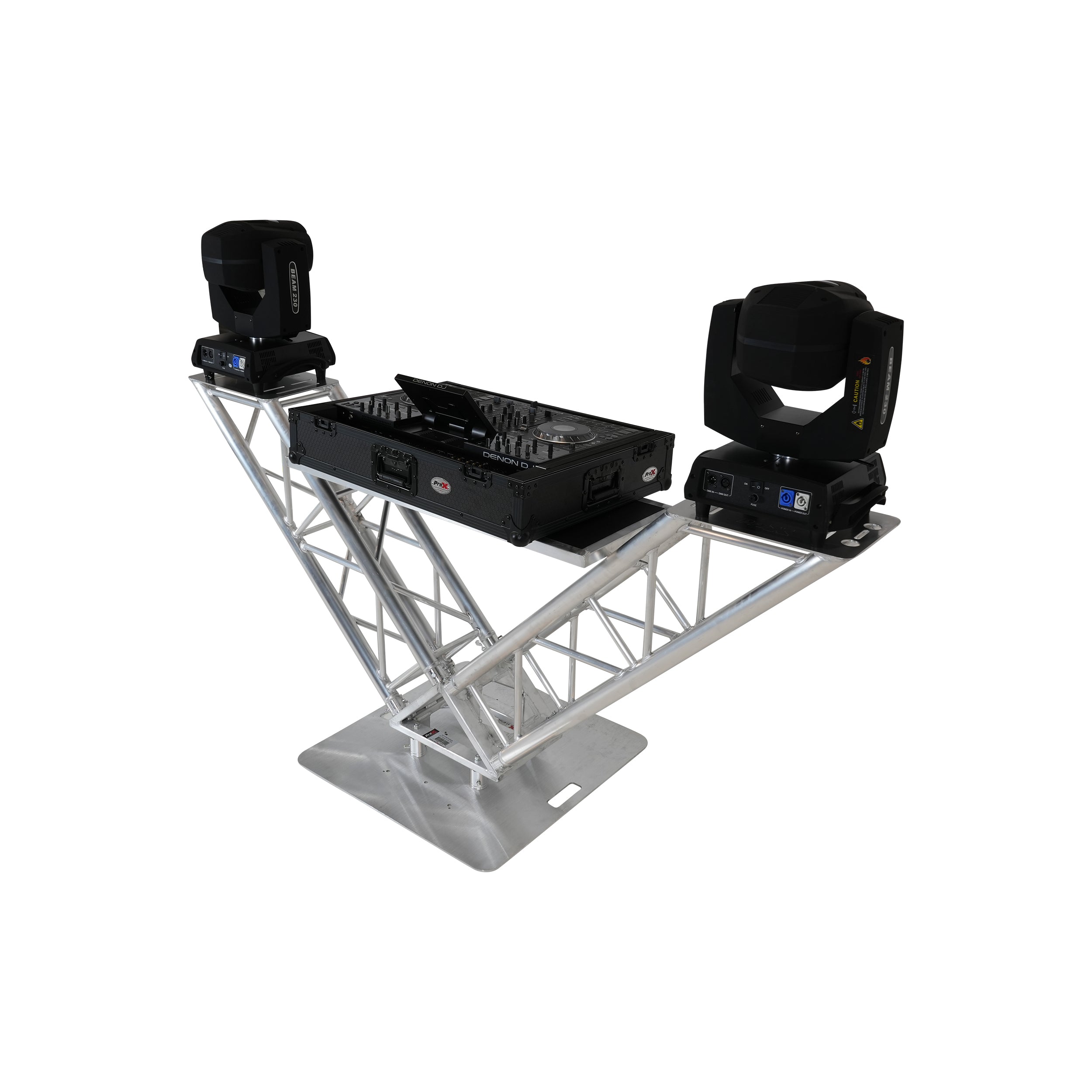 ProX XT-VERRAZANO30 - V-Shape Aluminum Truss DJ Table with Elevated Monitor Shelves and 30" Base Plate