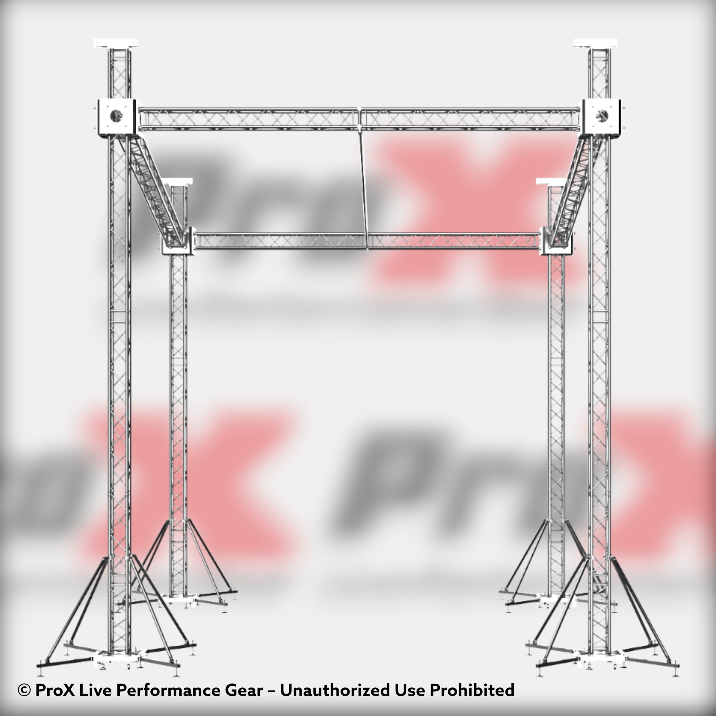 ProX Stage Shed Slant Sloping Roofing Truss System Middle Beam Ground Support and Chain Hoists 20x20x23 Ft.