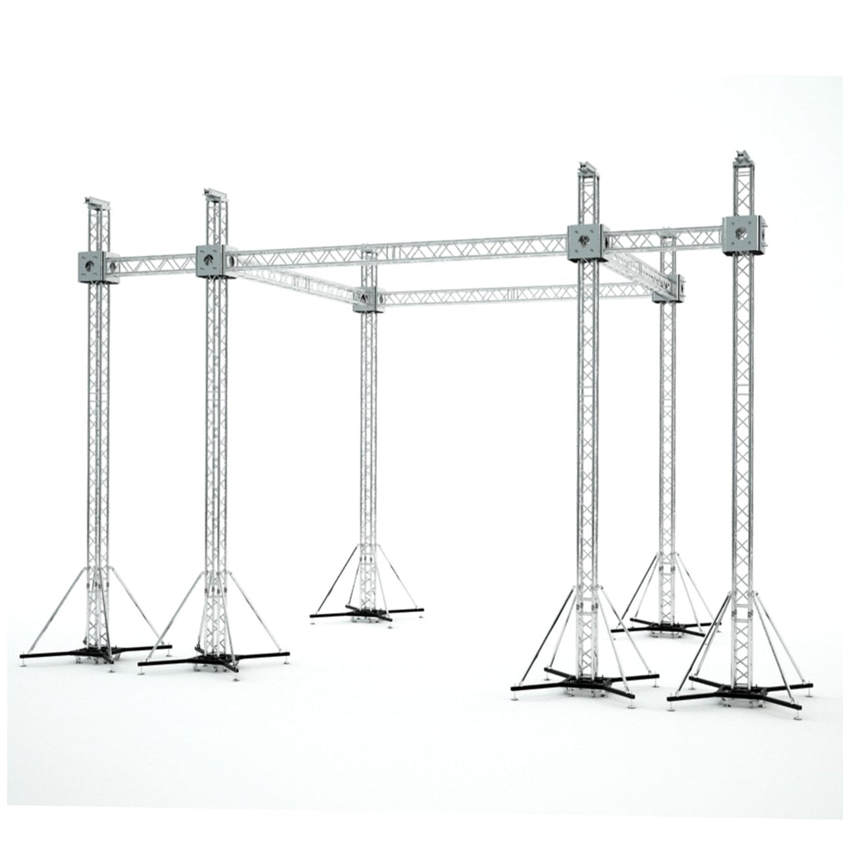 ProX Flat Stage Roofing System with 7 Ft Speaker Wings and 6 Chain Hoists | 30 Ft W x 20 Ft L x 23 Ft H.