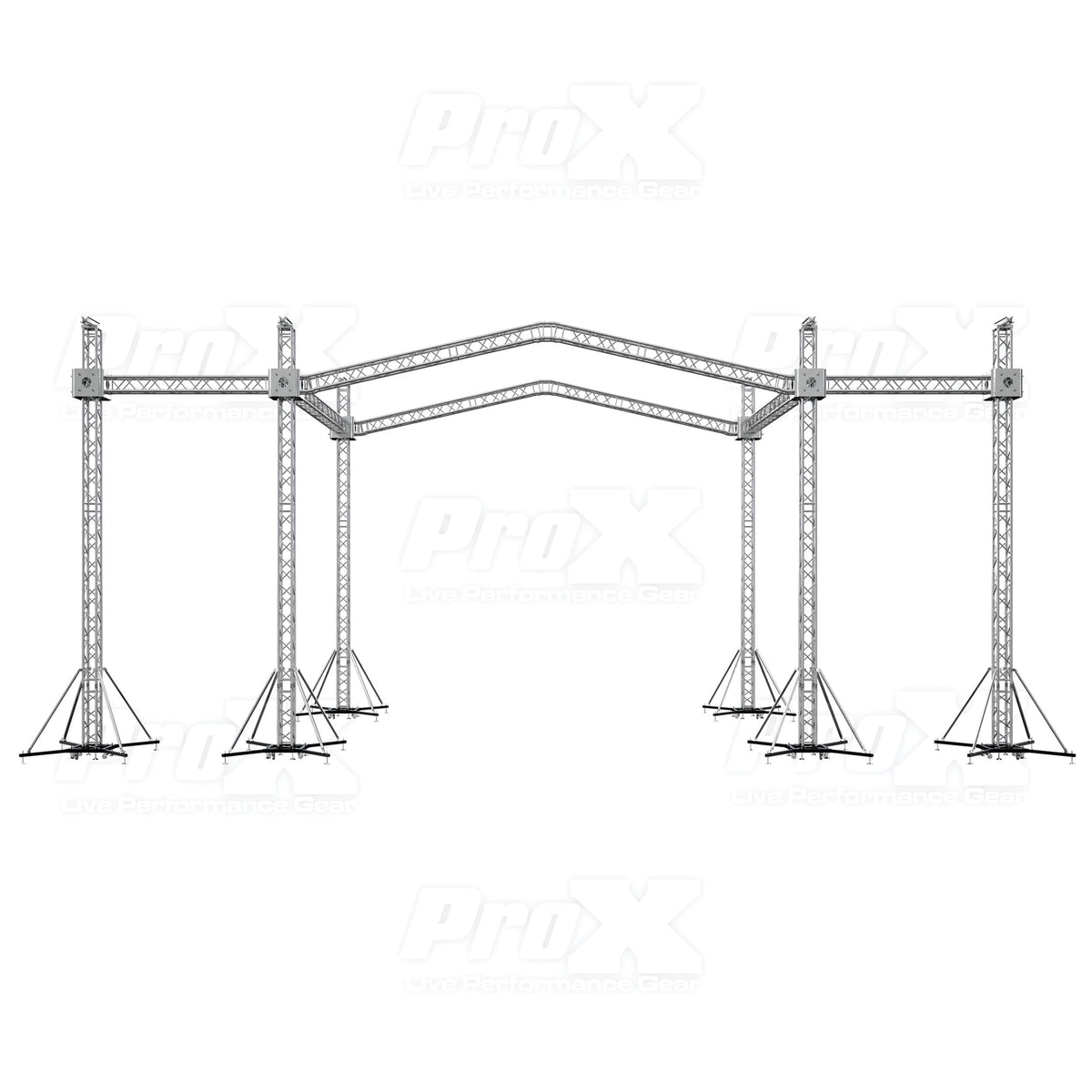 ProX 12D PR2 Stage Roofing System with 7 Ft Speaker Wings and 6 Chain Hoists | 30 Ft W x 20 Ft L x 23 Ft H.