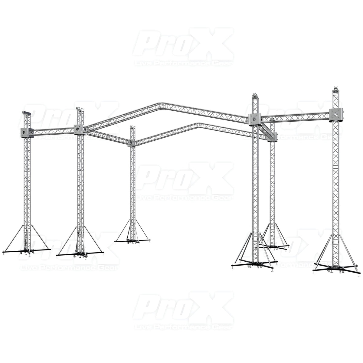 ProX 12D PR2 Stage Roofing System with 7 Ft Speaker Wings and 6 Chain Hoists | 30 Ft W x 20 Ft L x 23 Ft H.